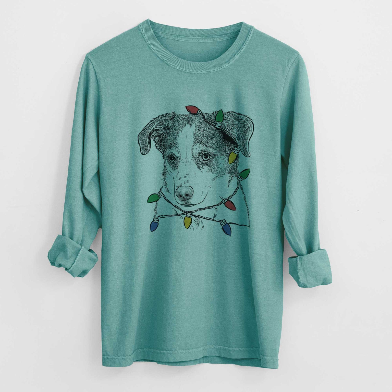 Christmas Lights Coco the Beagle Mix - Heavyweight 100% Cotton Long Sleeve