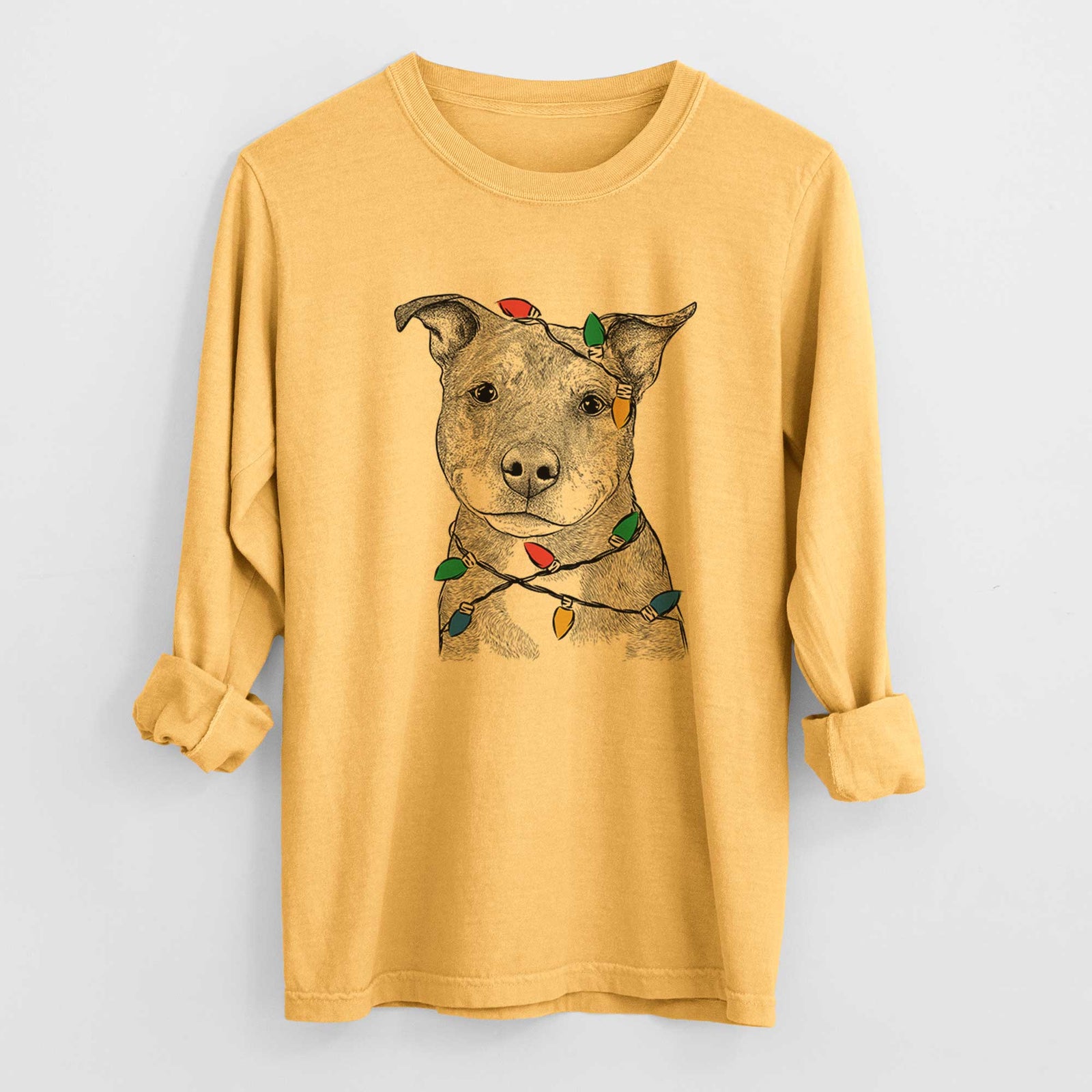 Christmas Lights Cody the Catahoula Mix - Heavyweight 100% Cotton Long Sleeve