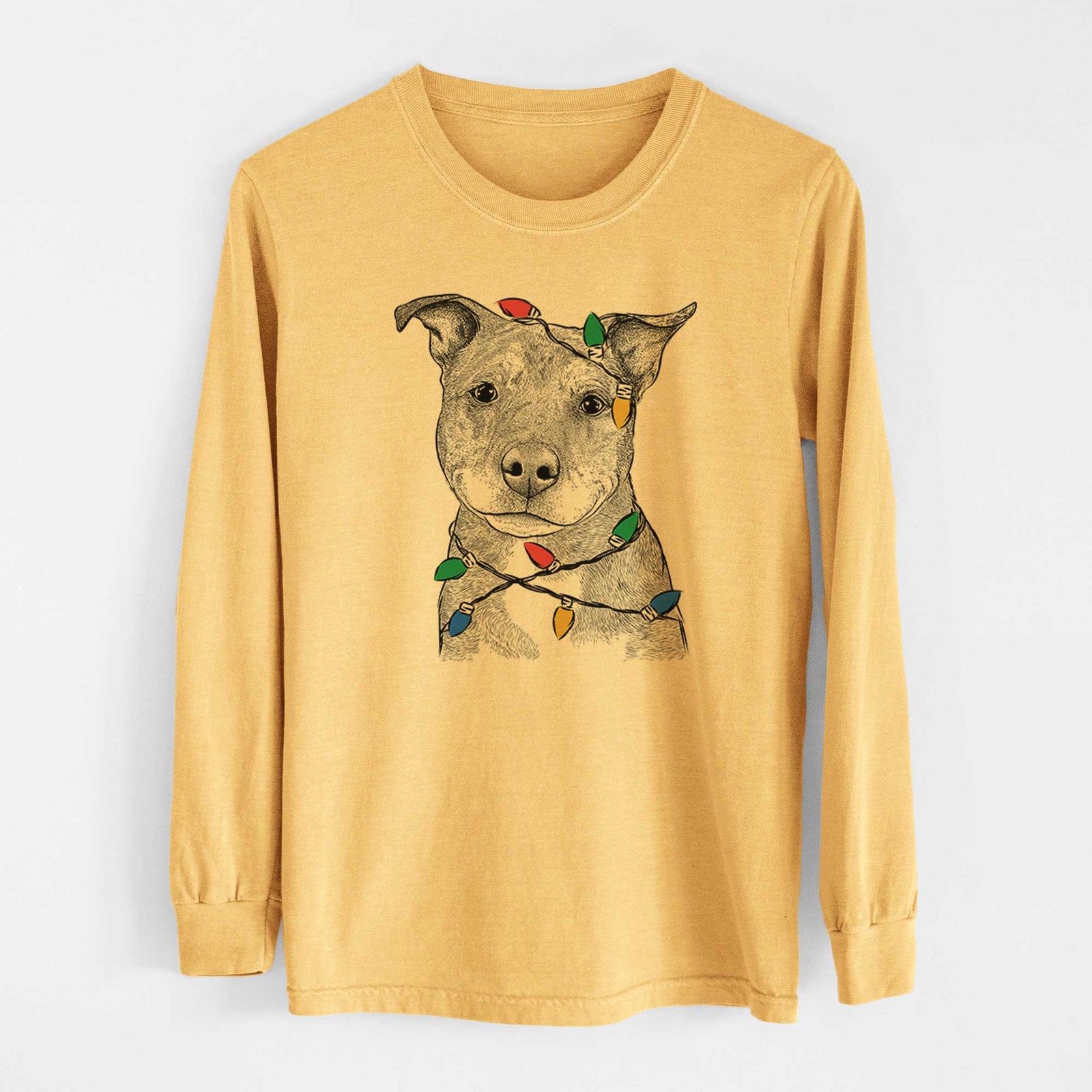 Christmas Lights Cody the Catahoula Mix - Heavyweight 100% Cotton Long Sleeve
