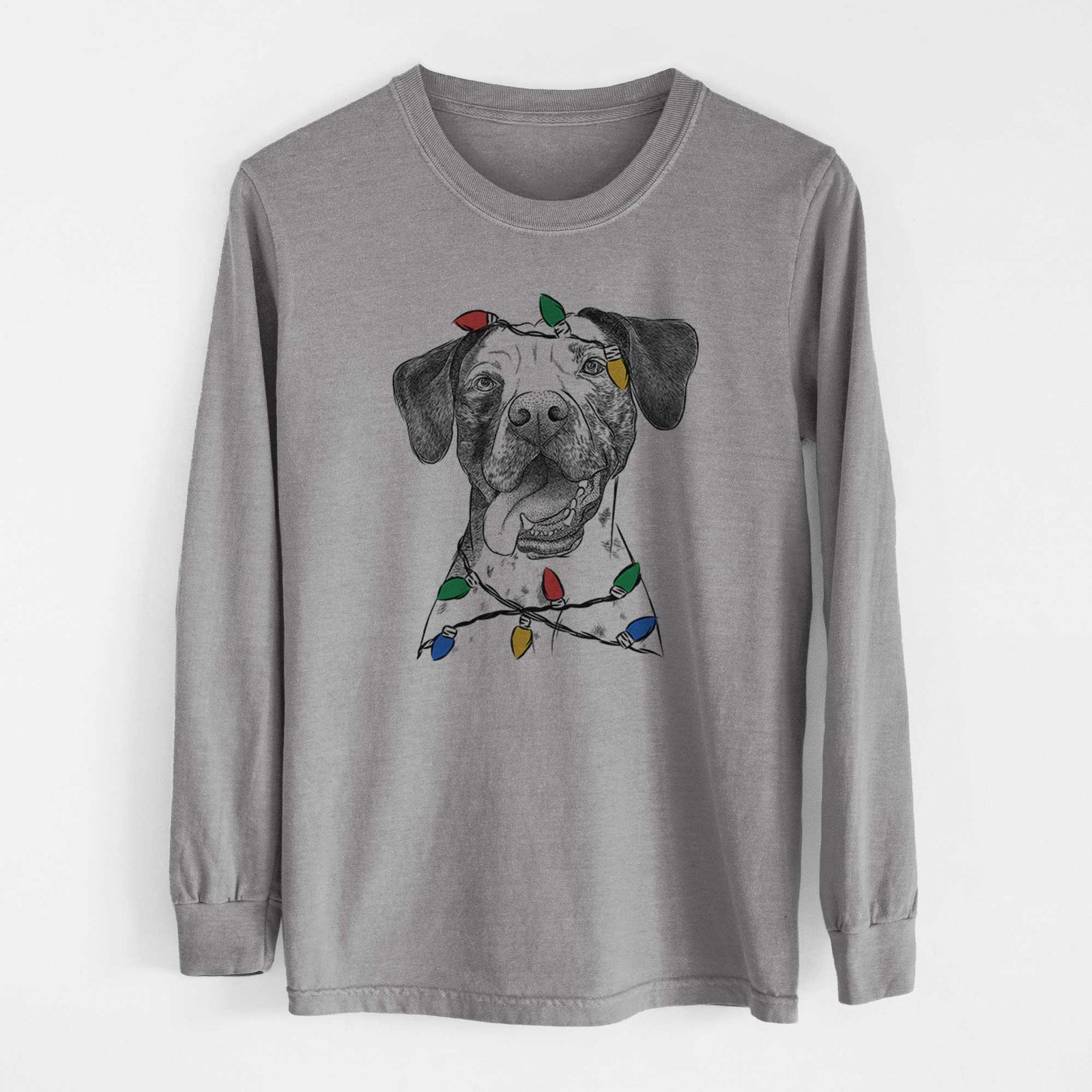 Christmas Lights Cola the Catahoula - Heavyweight 100% Cotton Long Sleeve