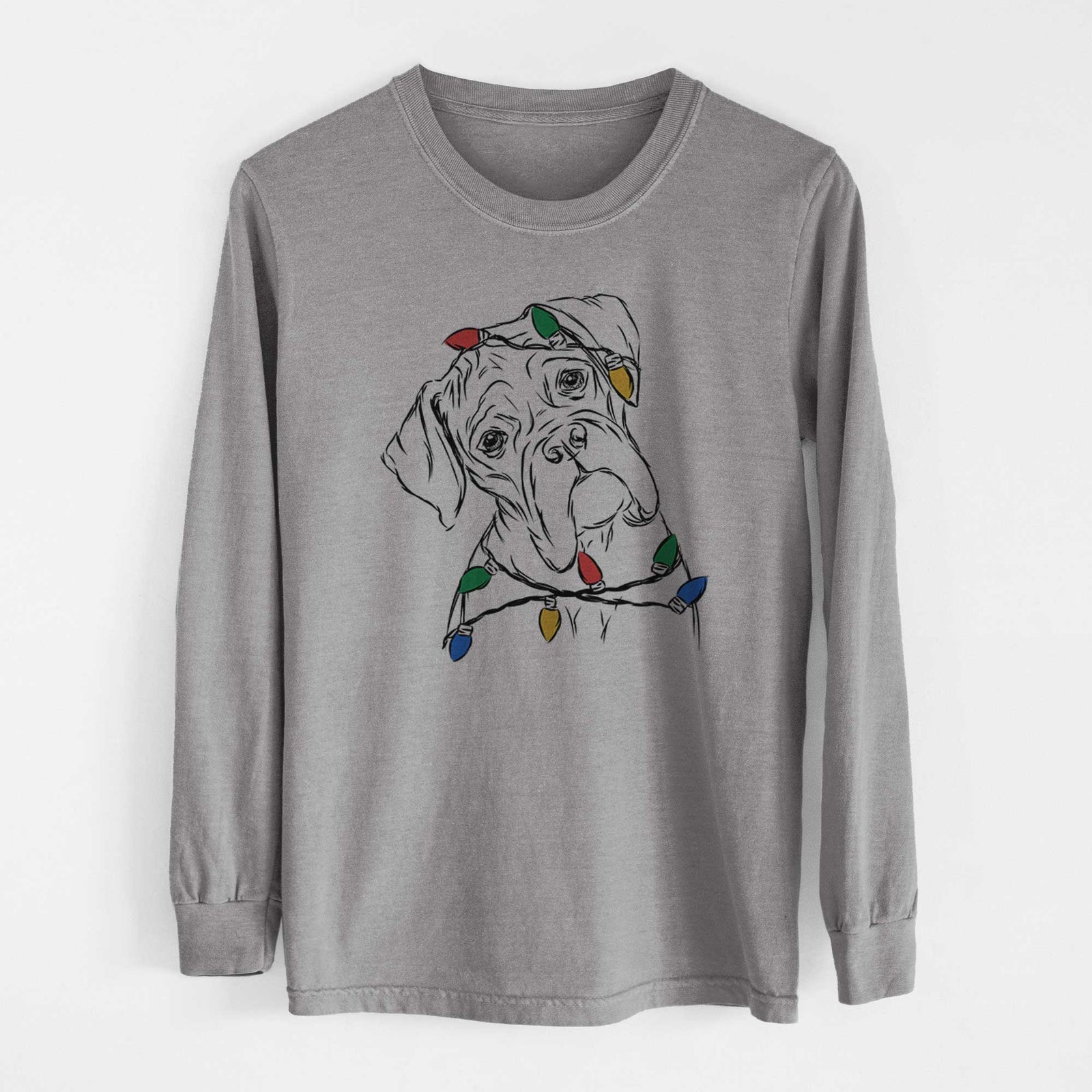 Christmas Lights Cooper the Boxer - Heavyweight 100% Cotton Long Sleeve