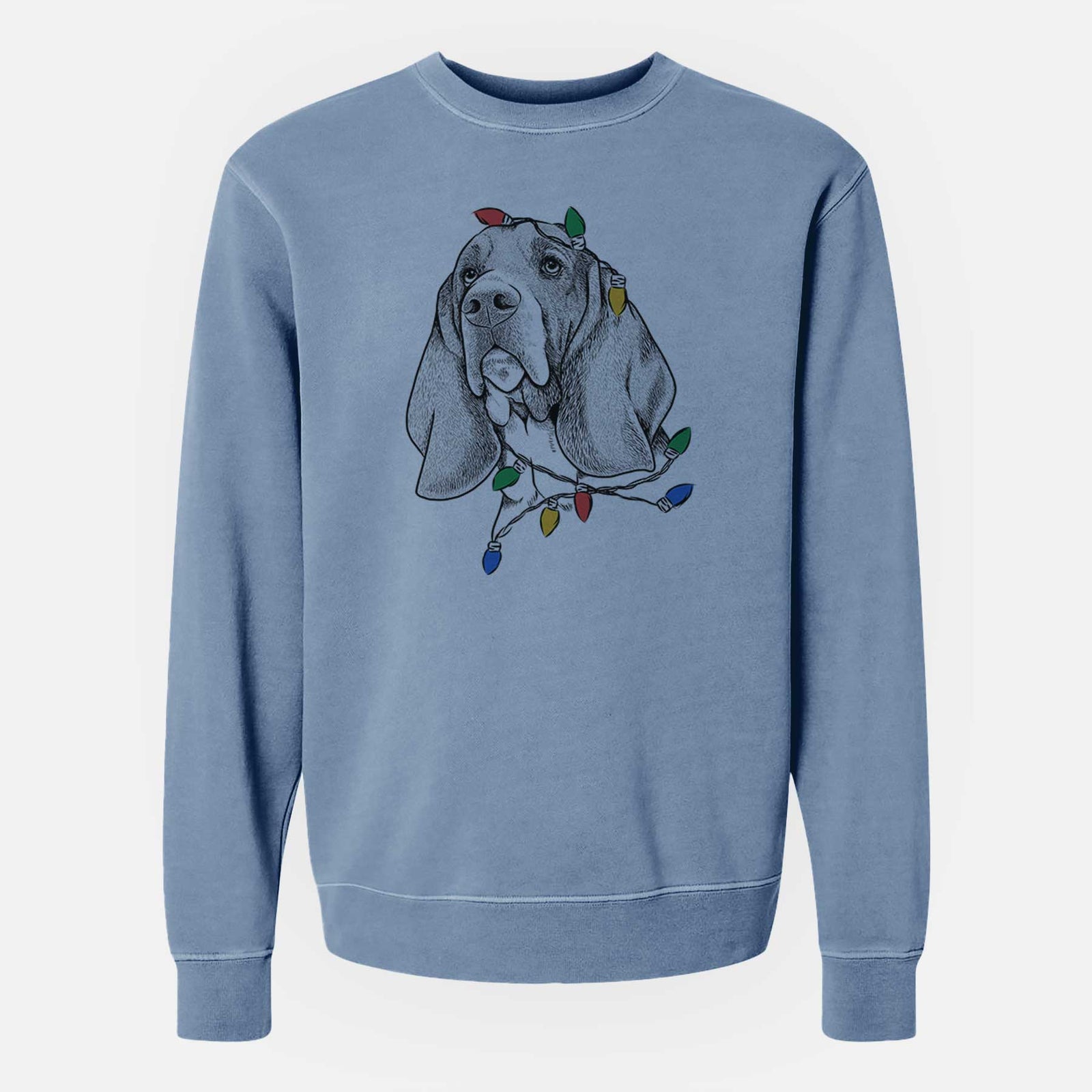 Christmas Lights Cooper the Basset Hound - Unisex Pigment Dyed Crew Sweatshirt