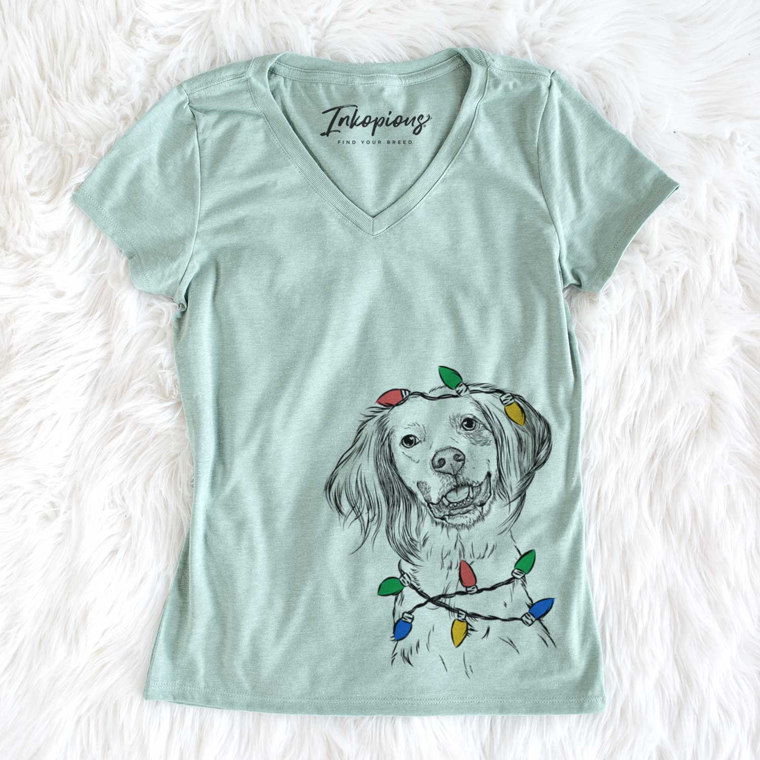 Christmas Lights Cooper the English Setter - Women's V-neck Shirt