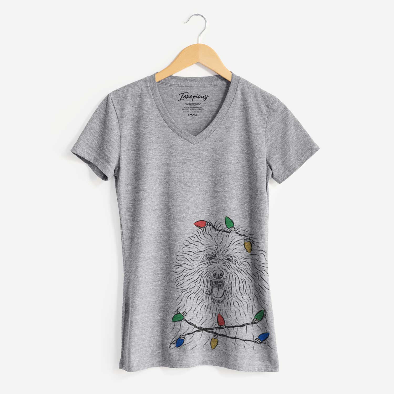 Christmas Lights Cozie the Old English Sheepdog - Women's V-neck Shirt