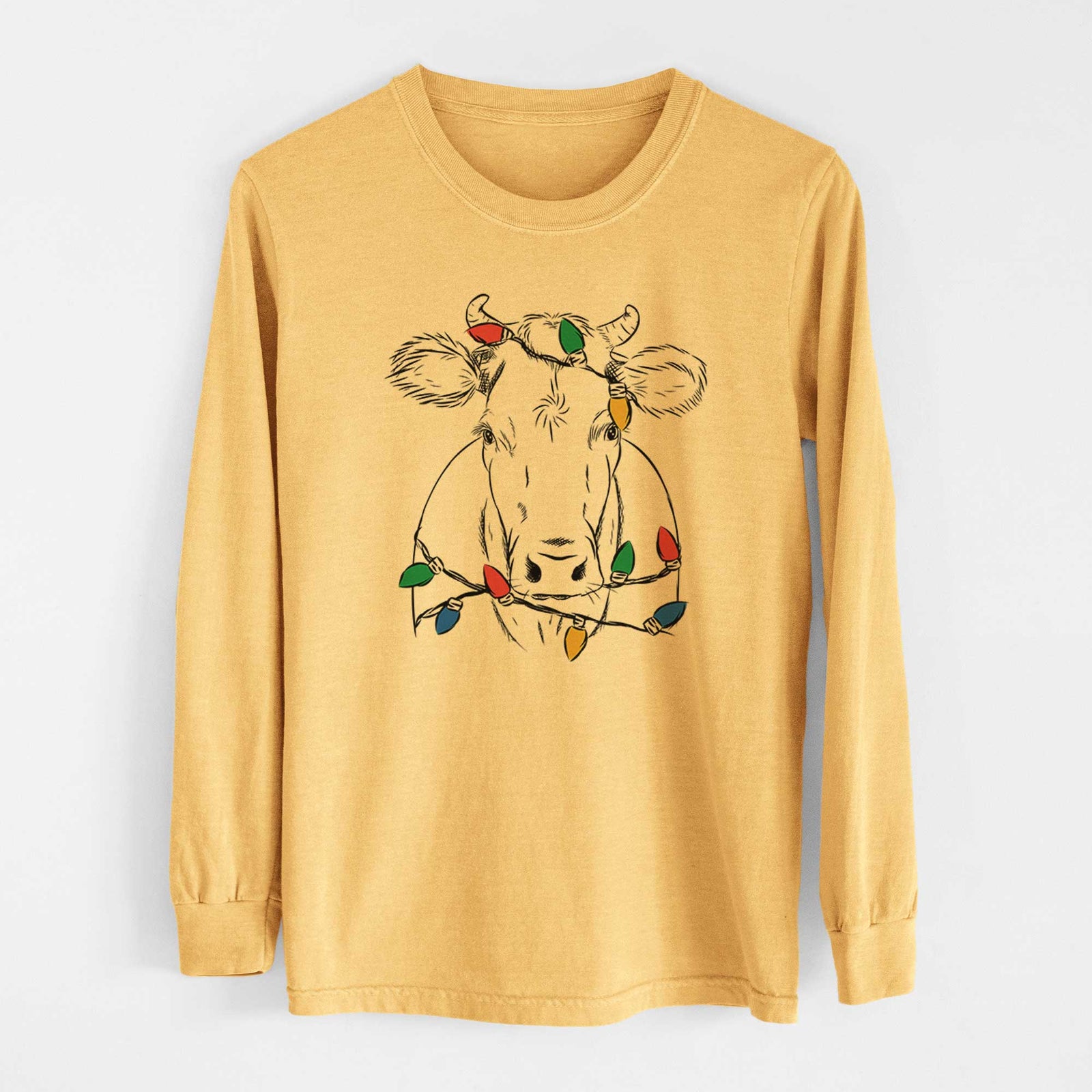 Christmas Lights Cruz the Cow - Heavyweight 100% Cotton Long Sleeve