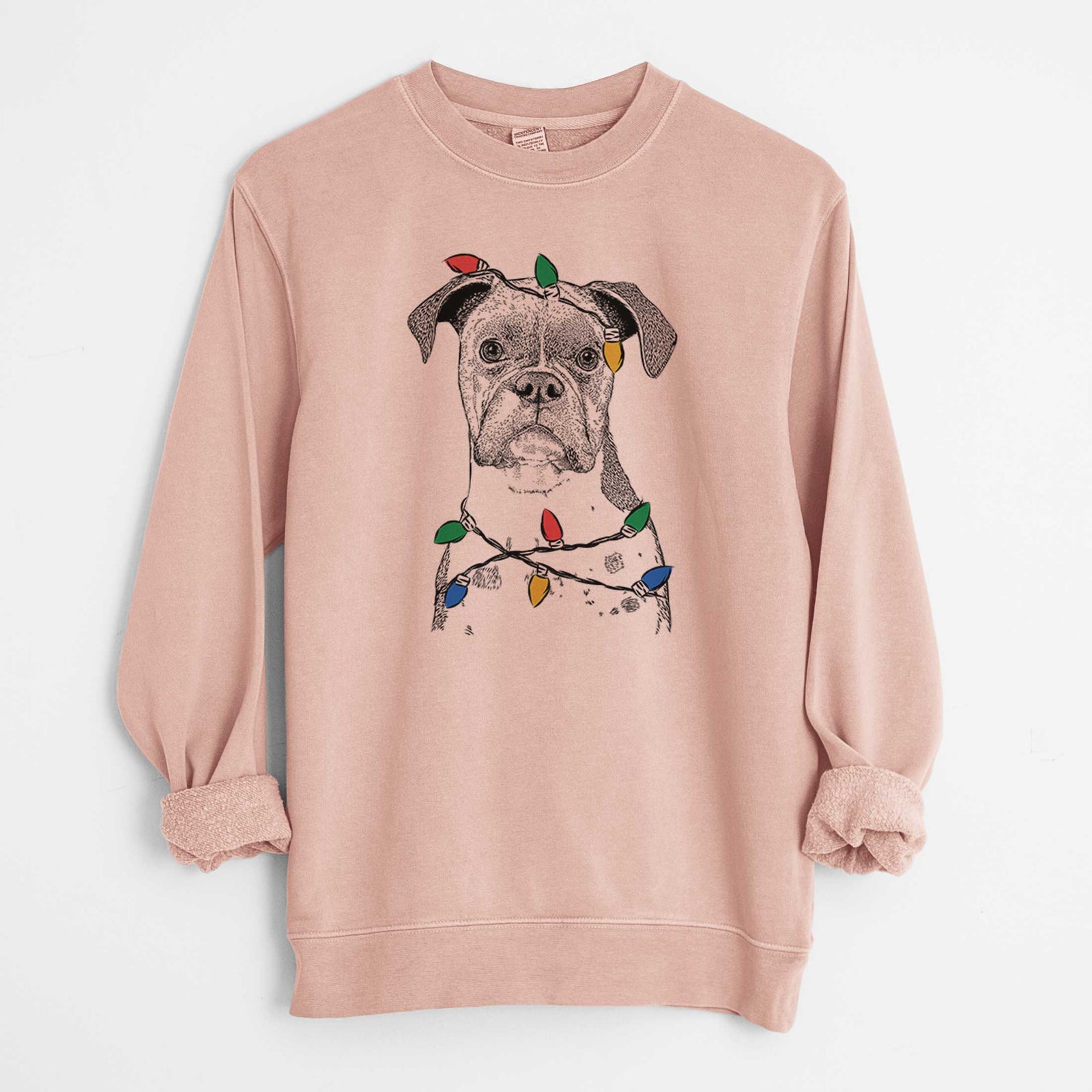 Christmas Lights Daisy the Boxer - Unisex Pigment Dyed Crew Sweatshirt
