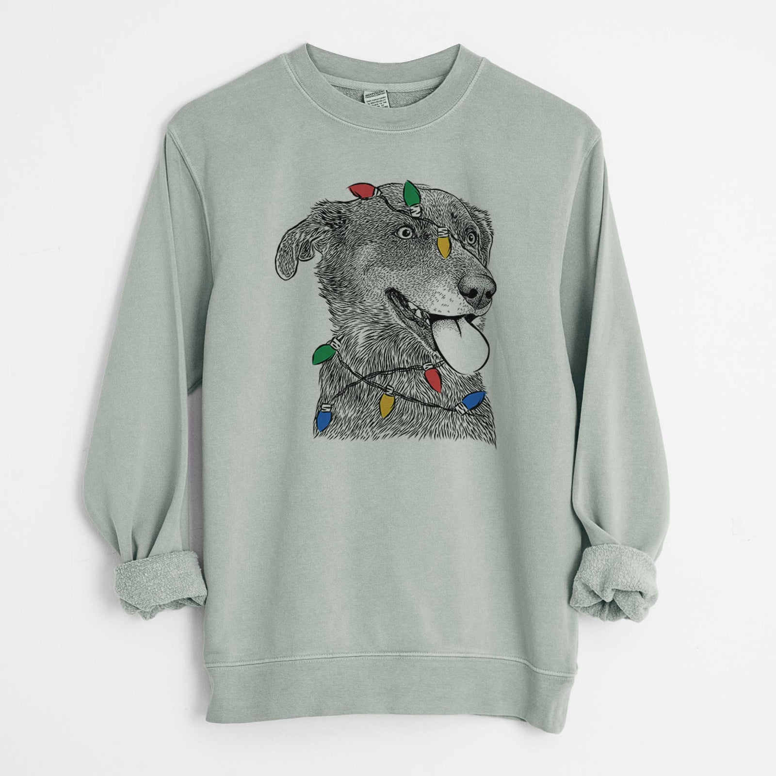 Christmas Lights Daisy the Australian Shepherd Mix - Unisex Pigment Dyed Crew Sweatshirt
