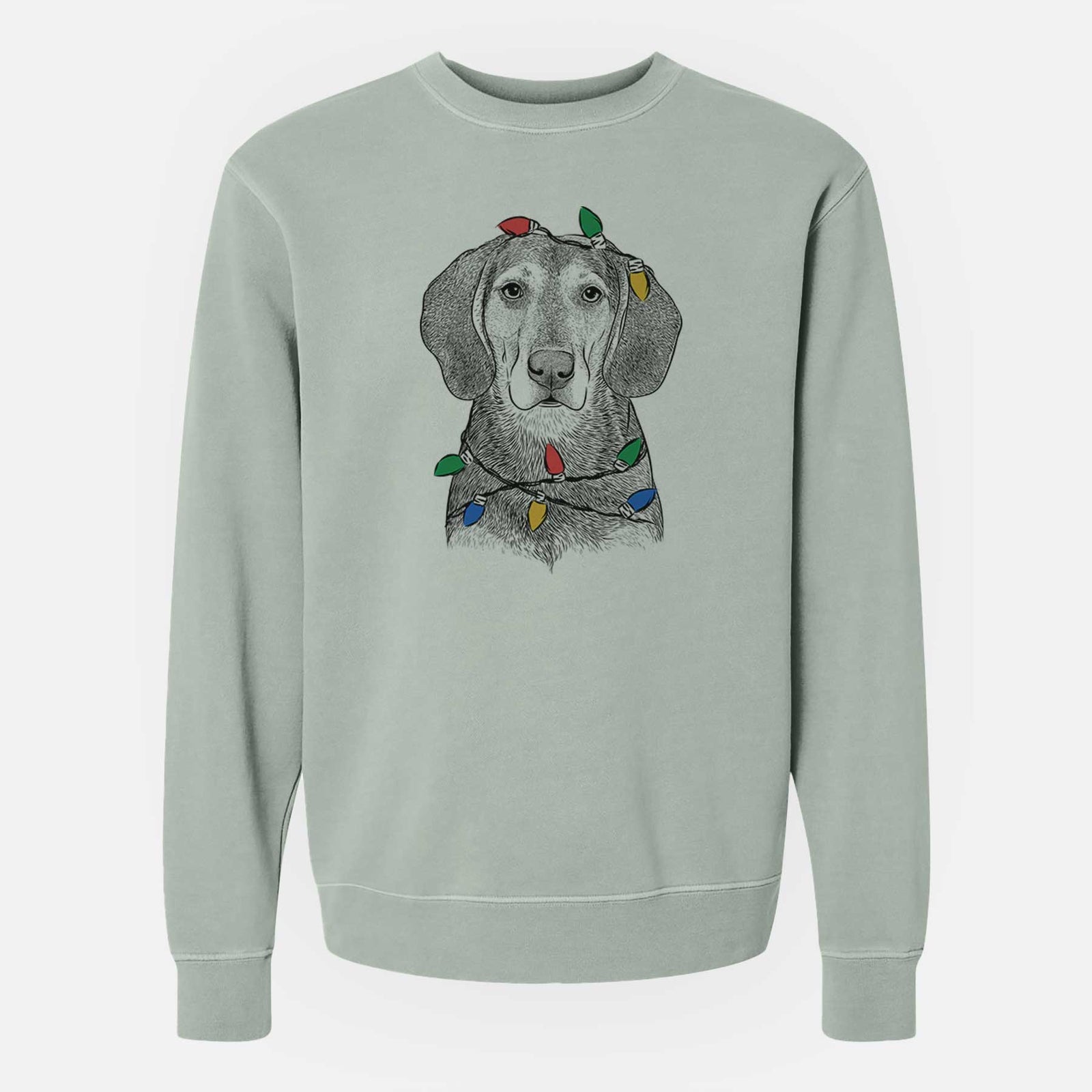 Christmas Lights Daisy the Hound Mix - Unisex Pigment Dyed Crew Sweatshirt