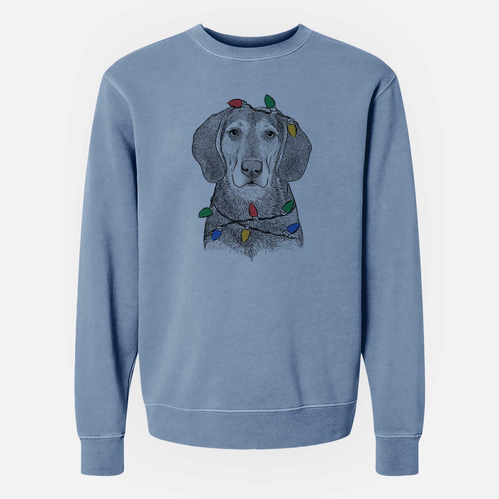 Christmas Lights Daisy the Hound Mix - Unisex Pigment Dyed Crew Sweatshirt