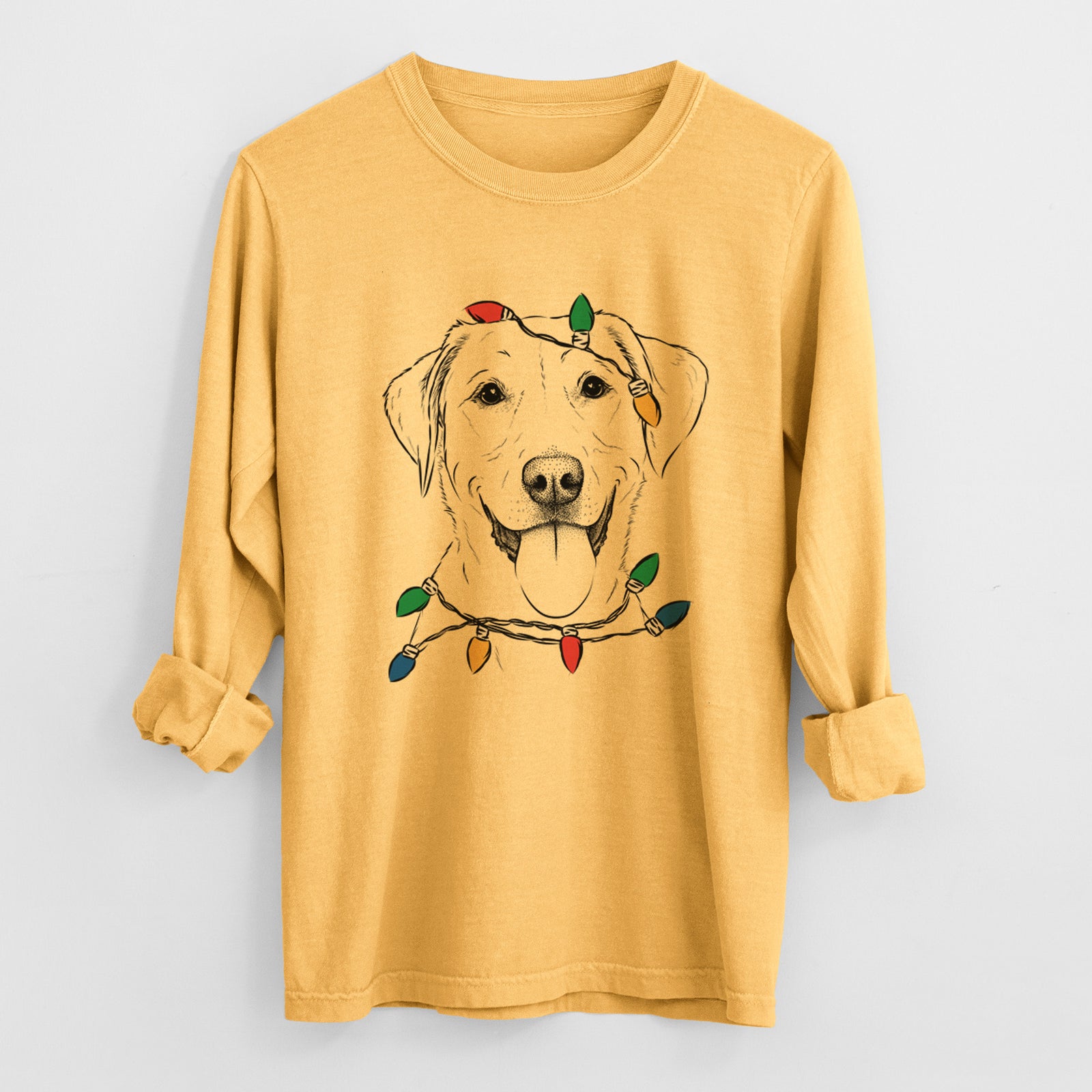 Christmas Lights Daisy the Labrador Retriever - Heavyweight 100% Cotton Long Sleeve