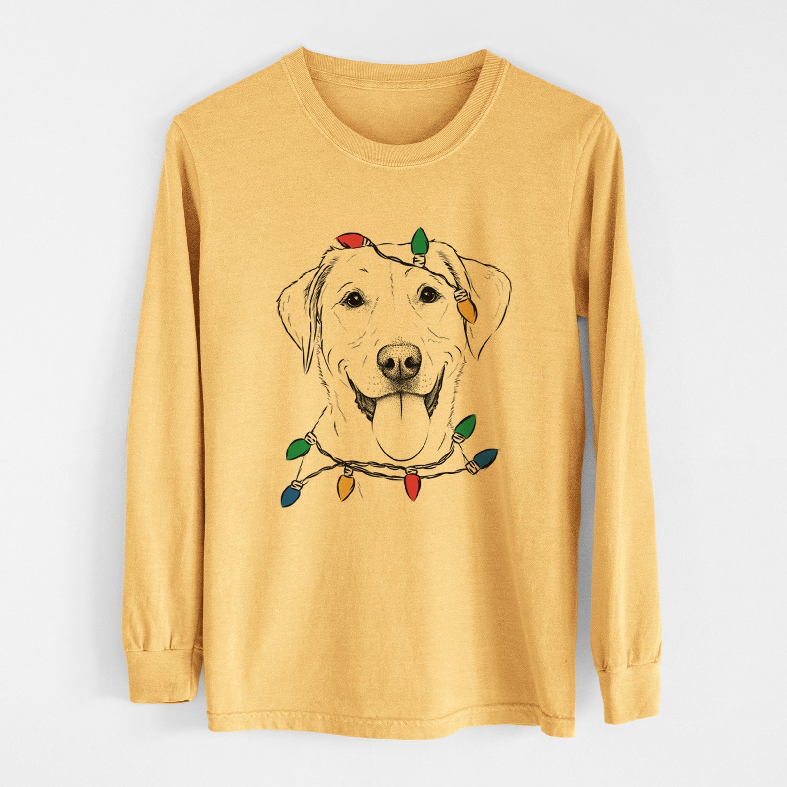 Christmas Lights Daisy the Labrador Retriever - Heavyweight 100% Cotton Long Sleeve