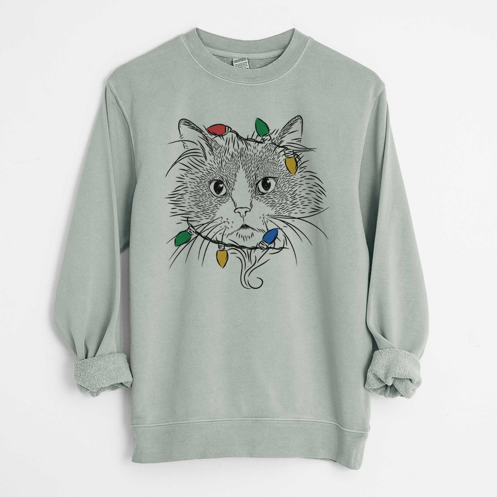 Christmas Lights Daniel the Ragdoll Cat - Unisex Pigment Dyed Crew Sweatshirt