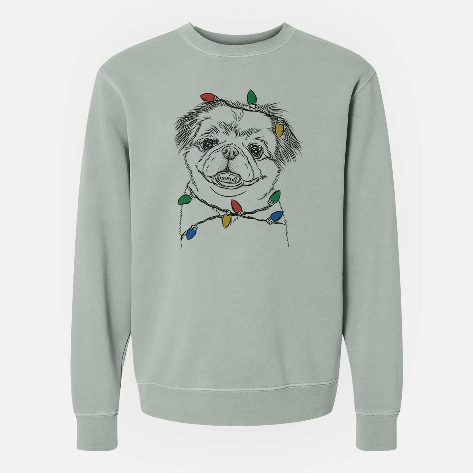 Christmas Lights Danny the Pekingese - Unisex Pigment Dyed Crew Sweatshirt