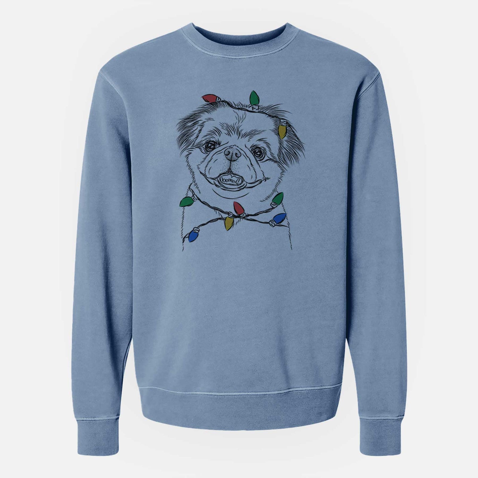 Christmas Lights Danny the Pekingese - Unisex Pigment Dyed Crew Sweatshirt
