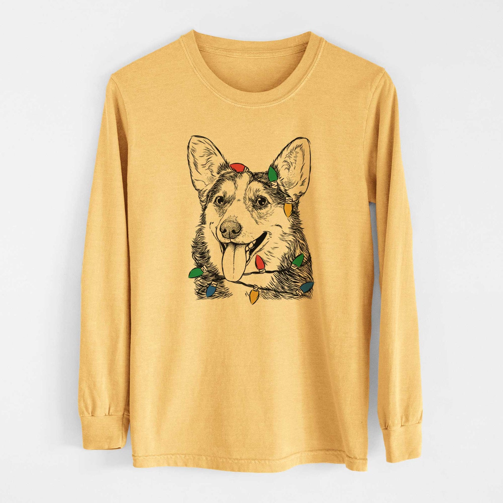 Christmas Lights Darma the Corgi - Heavyweight 100% Cotton Long Sleeve