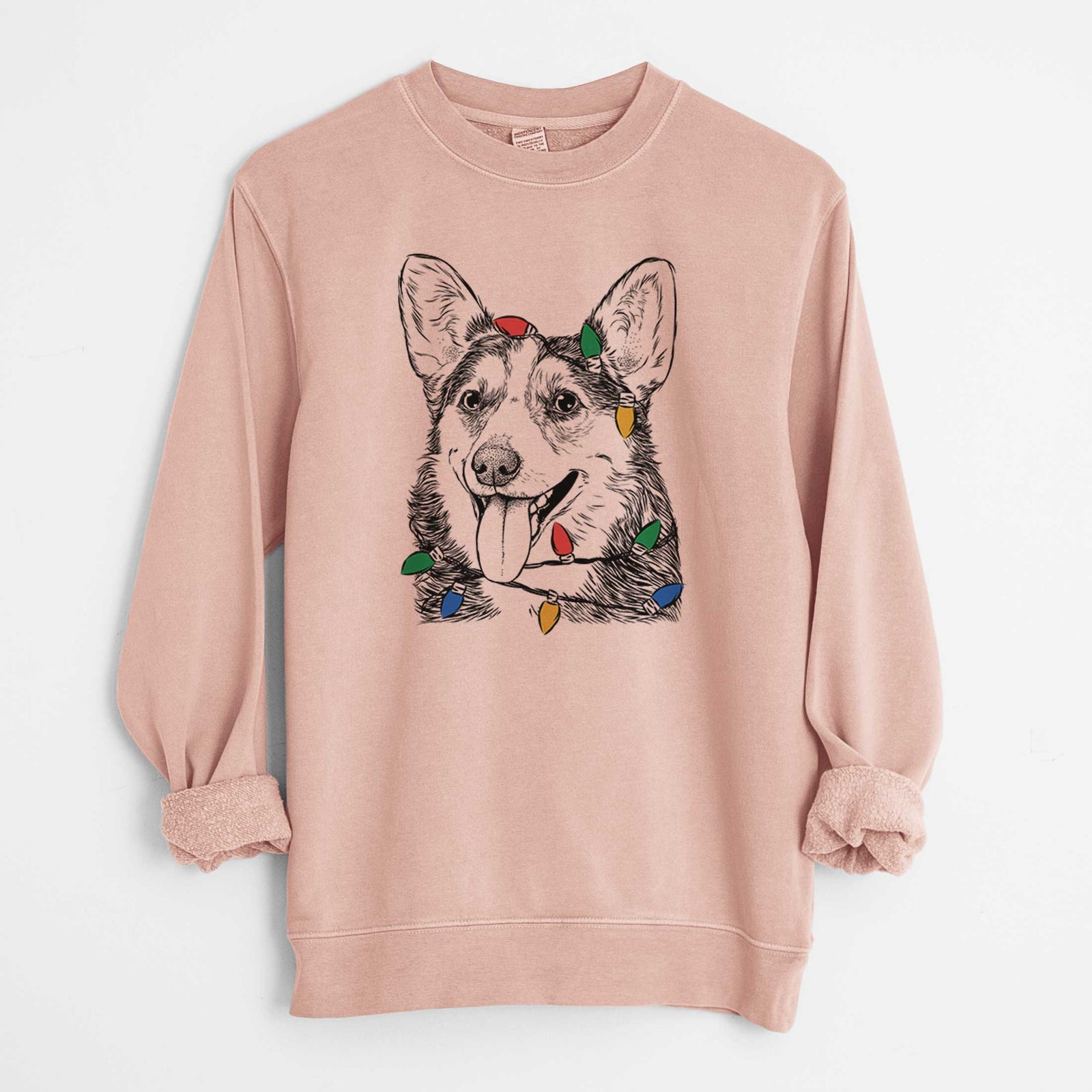 Christmas Lights Darma the Corgi - Unisex Pigment Dyed Crew Sweatshirt