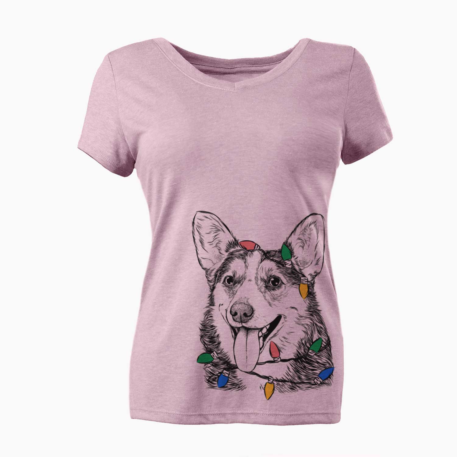 Christmas Lights Darma the Corgi - Women's V-neck Shirt