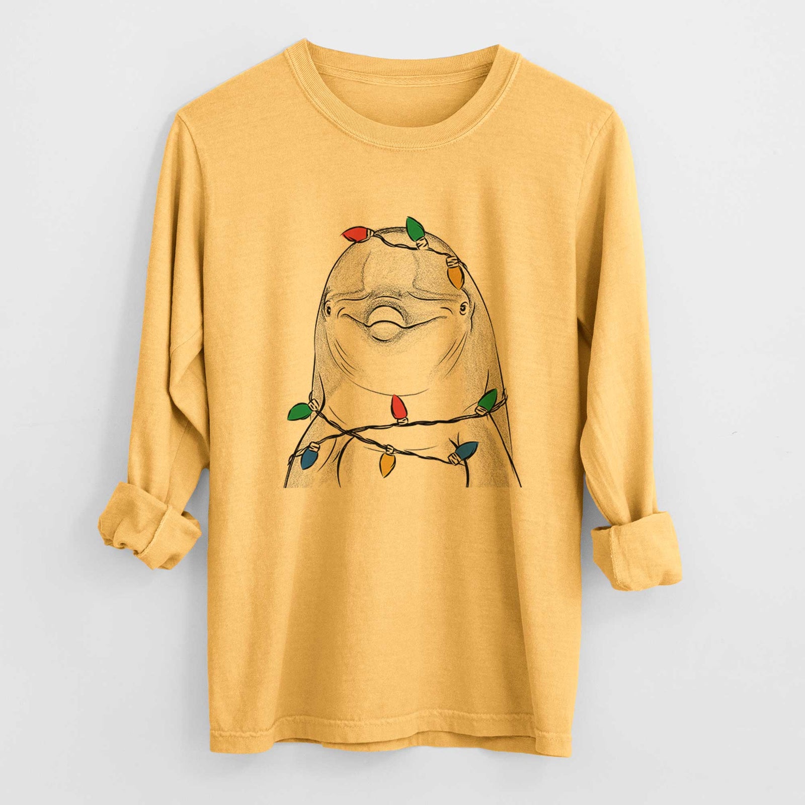 Christmas Lights Dave the Dolphin - Heavyweight 100% Cotton Long Sleeve
