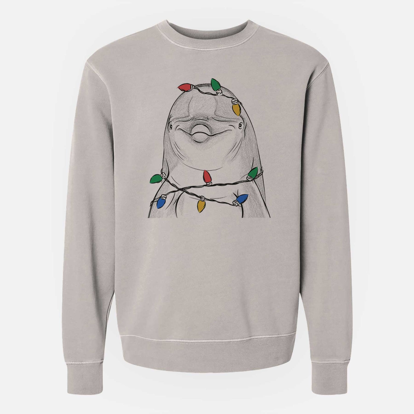 Christmas Lights Dave the Dolphin - Unisex Pigment Dyed Crew Sweatshirt