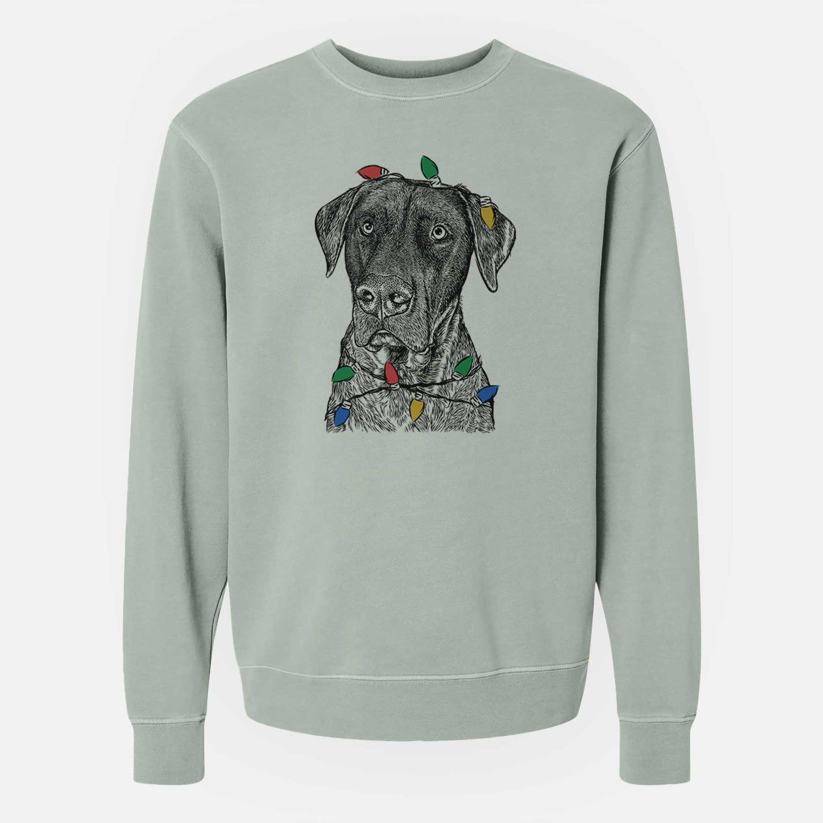 Christmas Lights David the Boxador - Unisex Pigment Dyed Crew Sweatshirt