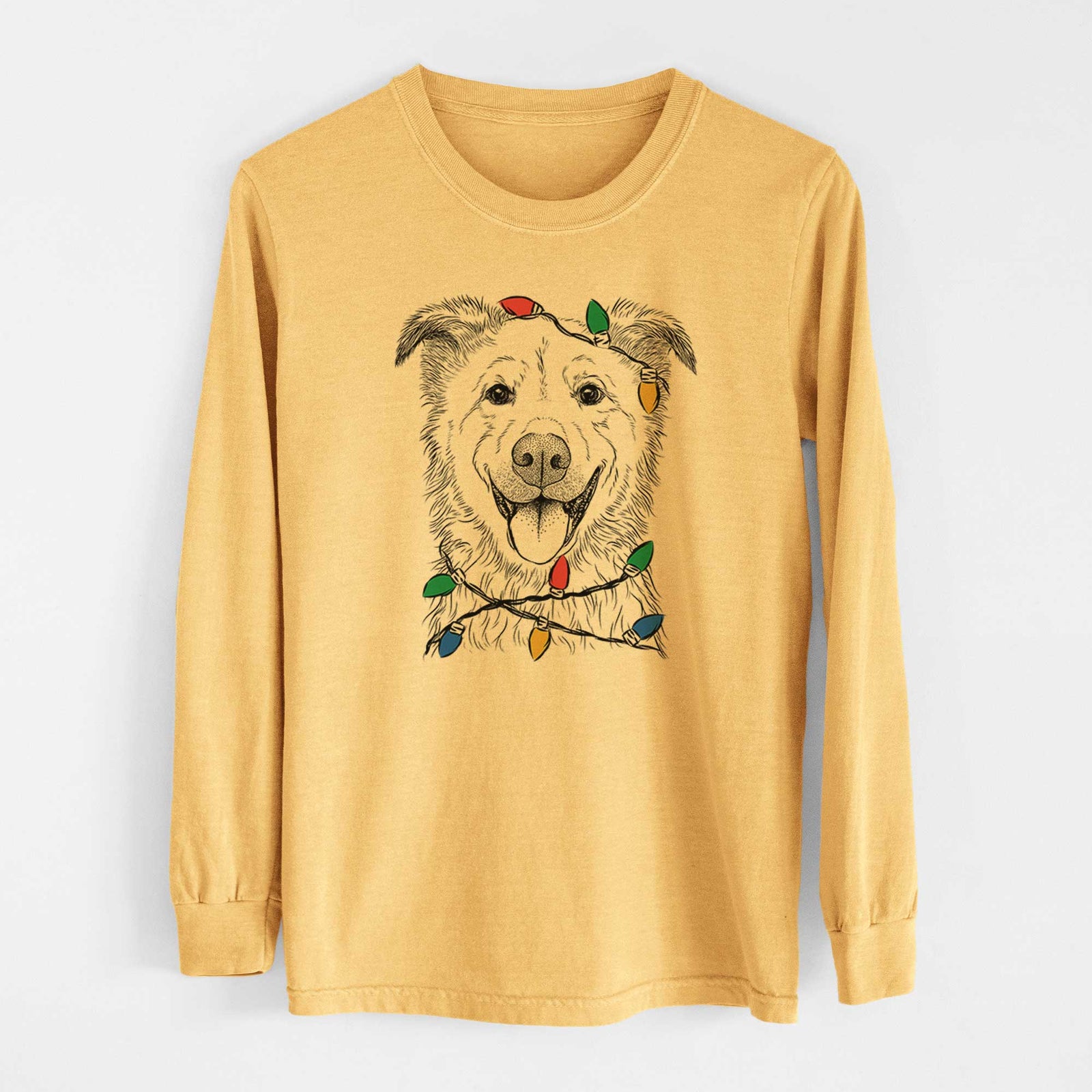 Christmas Lights Dawson the Mixed Breed - Heavyweight 100% Cotton Long Sleeve