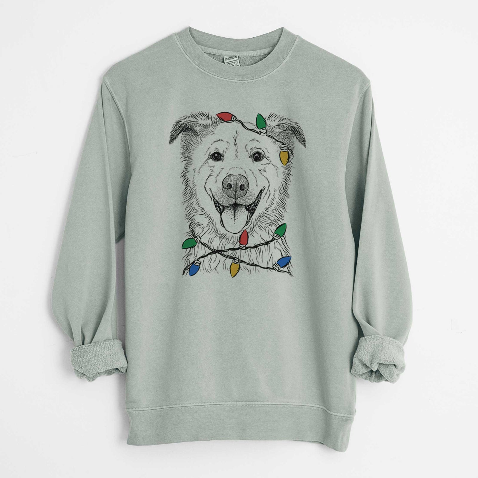 Christmas Lights Dawson the Mixed Breed - Unisex Pigment Dyed Crew Sweatshirt