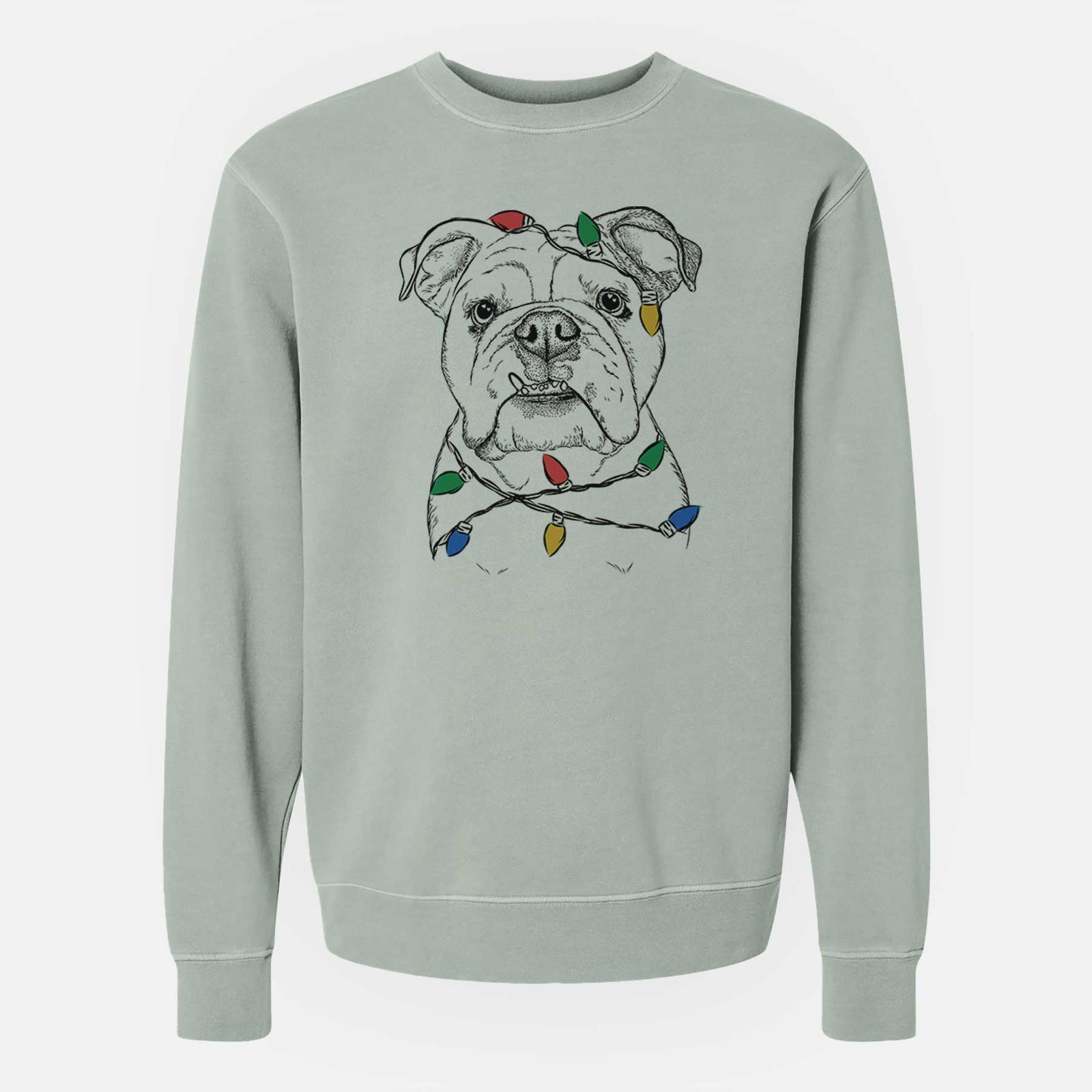 Christmas Lights Dazy the English Bulldog - Unisex Pigment Dyed Crew Sweatshirt