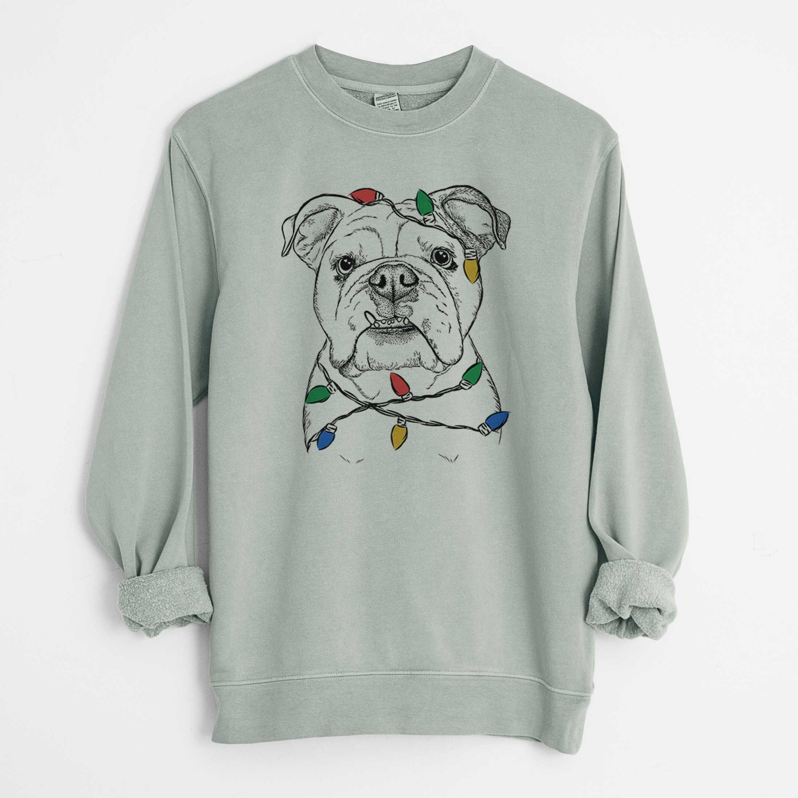Christmas Lights Dazy the English Bulldog - Unisex Pigment Dyed Crew Sweatshirt