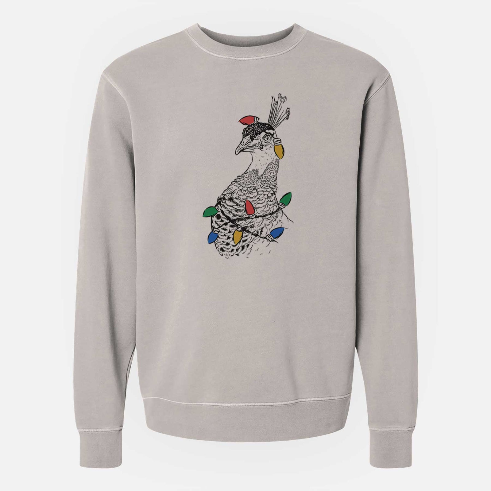 Christmas Lights Dee the Peahen - Unisex Pigment Dyed Crew Sweatshirt