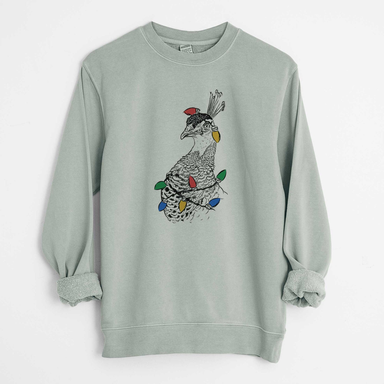 Christmas Lights Dee the Peahen - Unisex Pigment Dyed Crew Sweatshirt