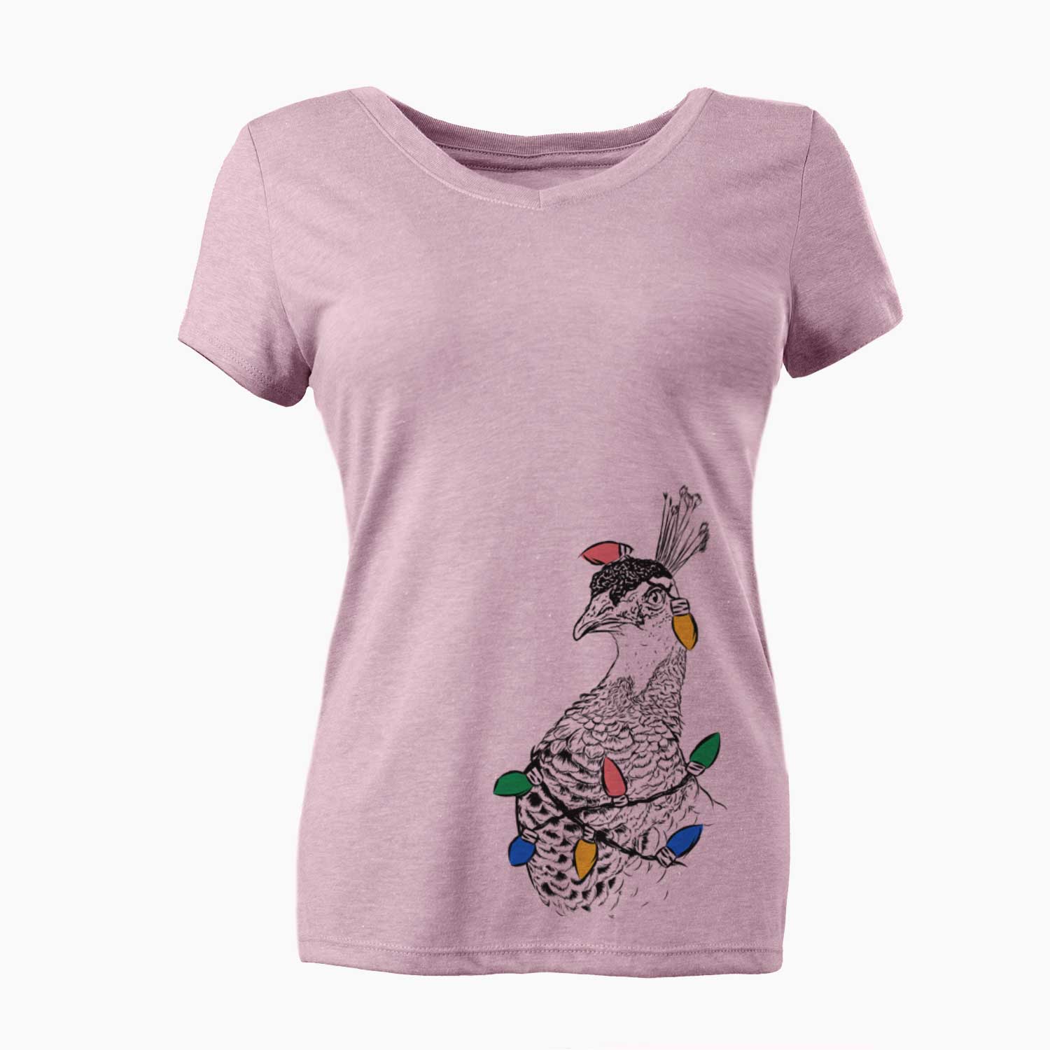Christmas Lights Dee the Peahen - Women's V-neck Shirt
