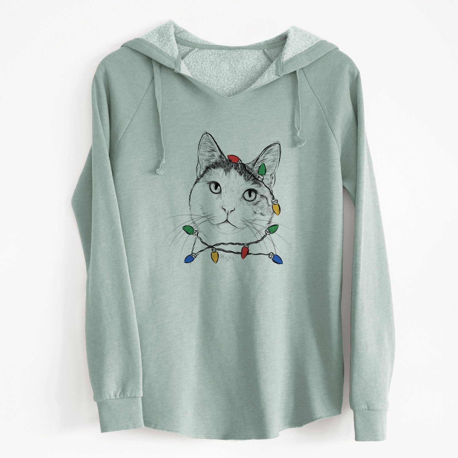 Christmas Lights Denver the Calico Cat - Cali Wave Hooded Sweatshirt