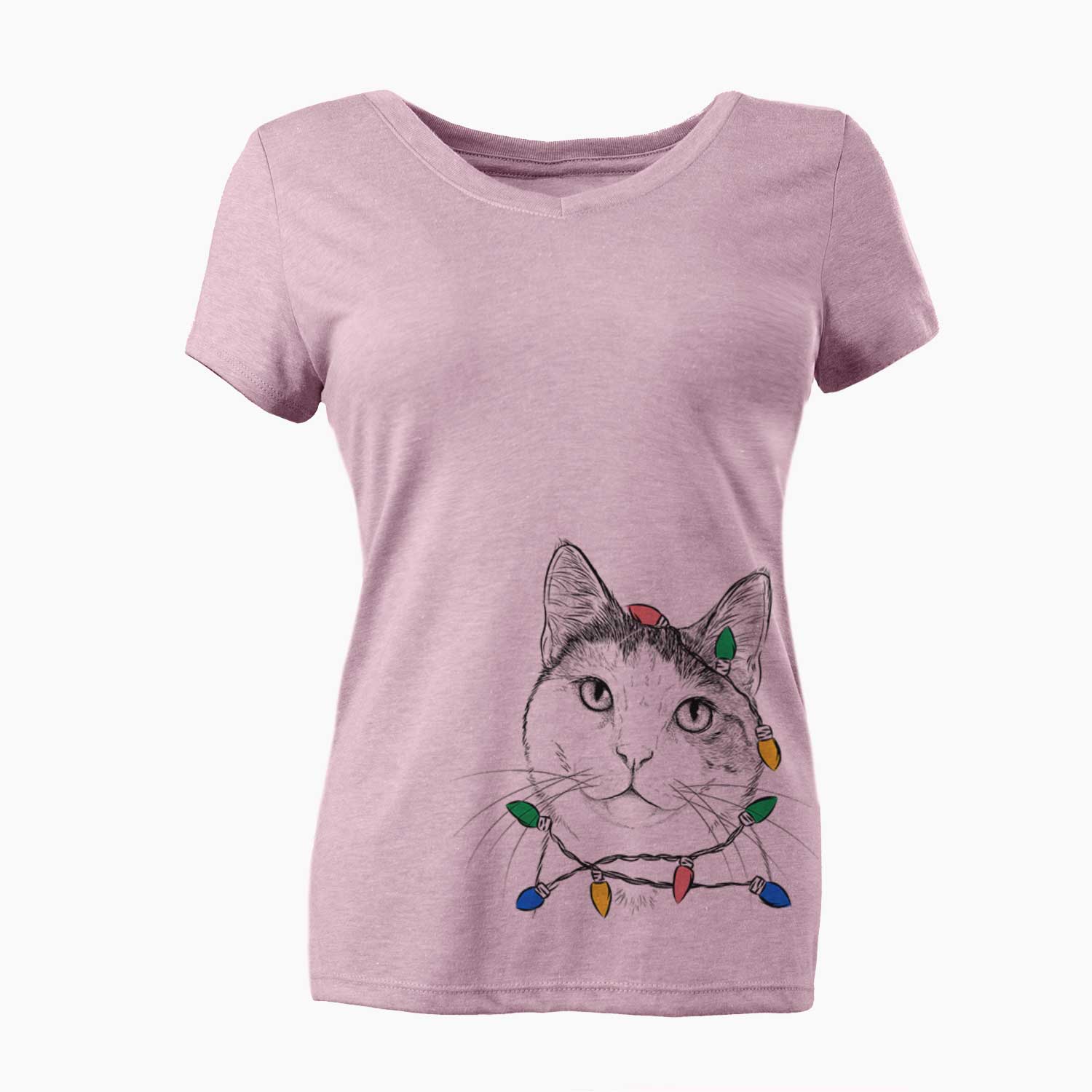 Christmas Lights Denver the Calico Cat - Women's V-neck Shirt