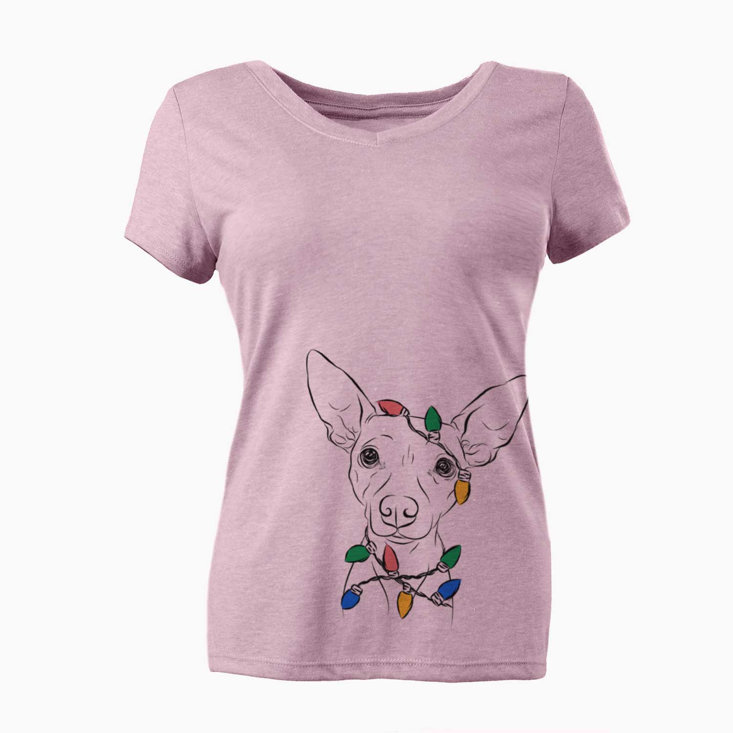 Christmas Lights Desi the American Hairless Terrier - Women's V-neck Shirt