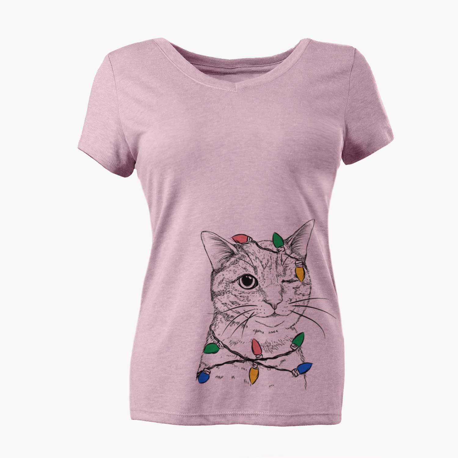 Christmas Lights Dexter the Domestic Shorthair - Women's V-neck Shirt