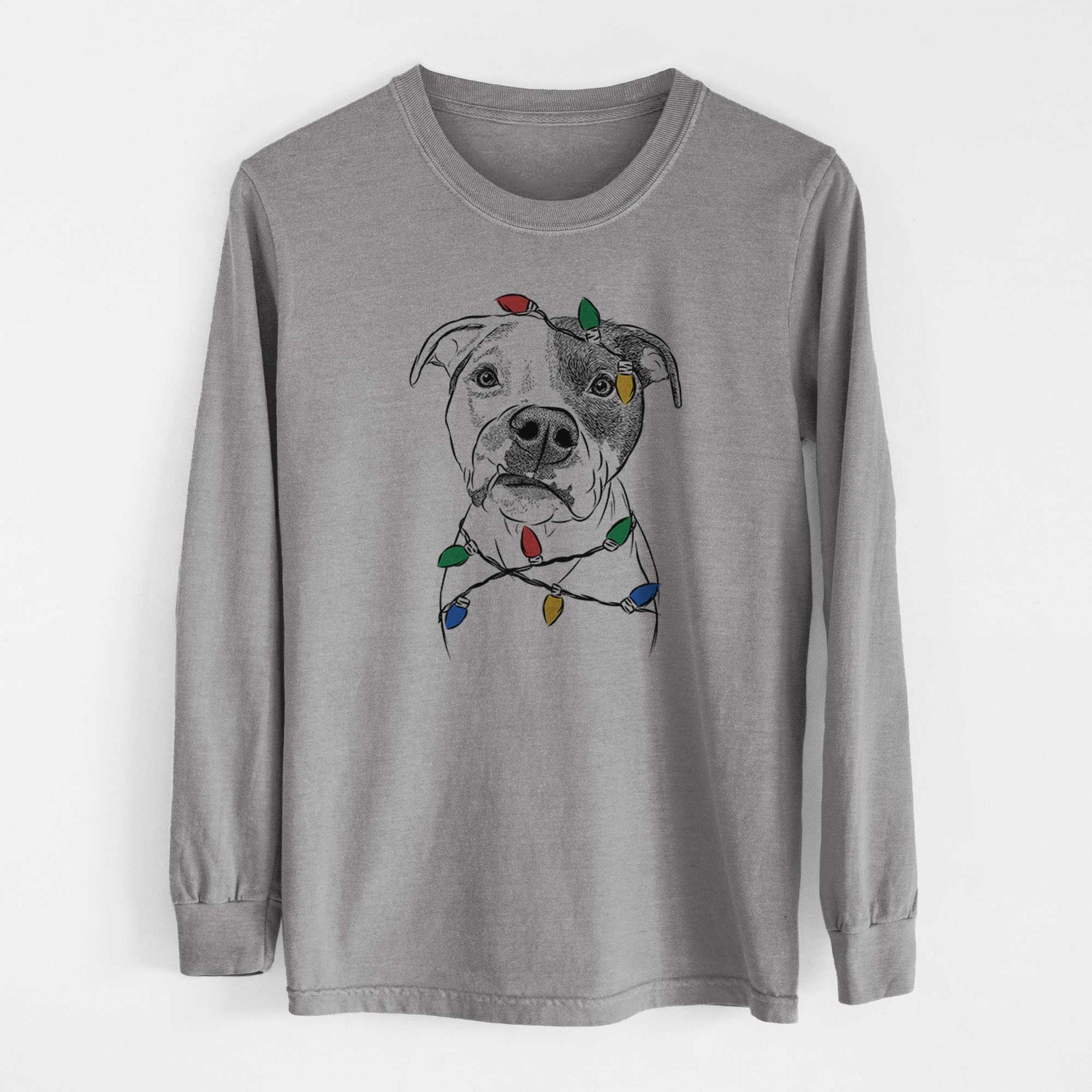 Christmas Lights Dexter the Pitbull - Heavyweight 100% Cotton Long Sleeve