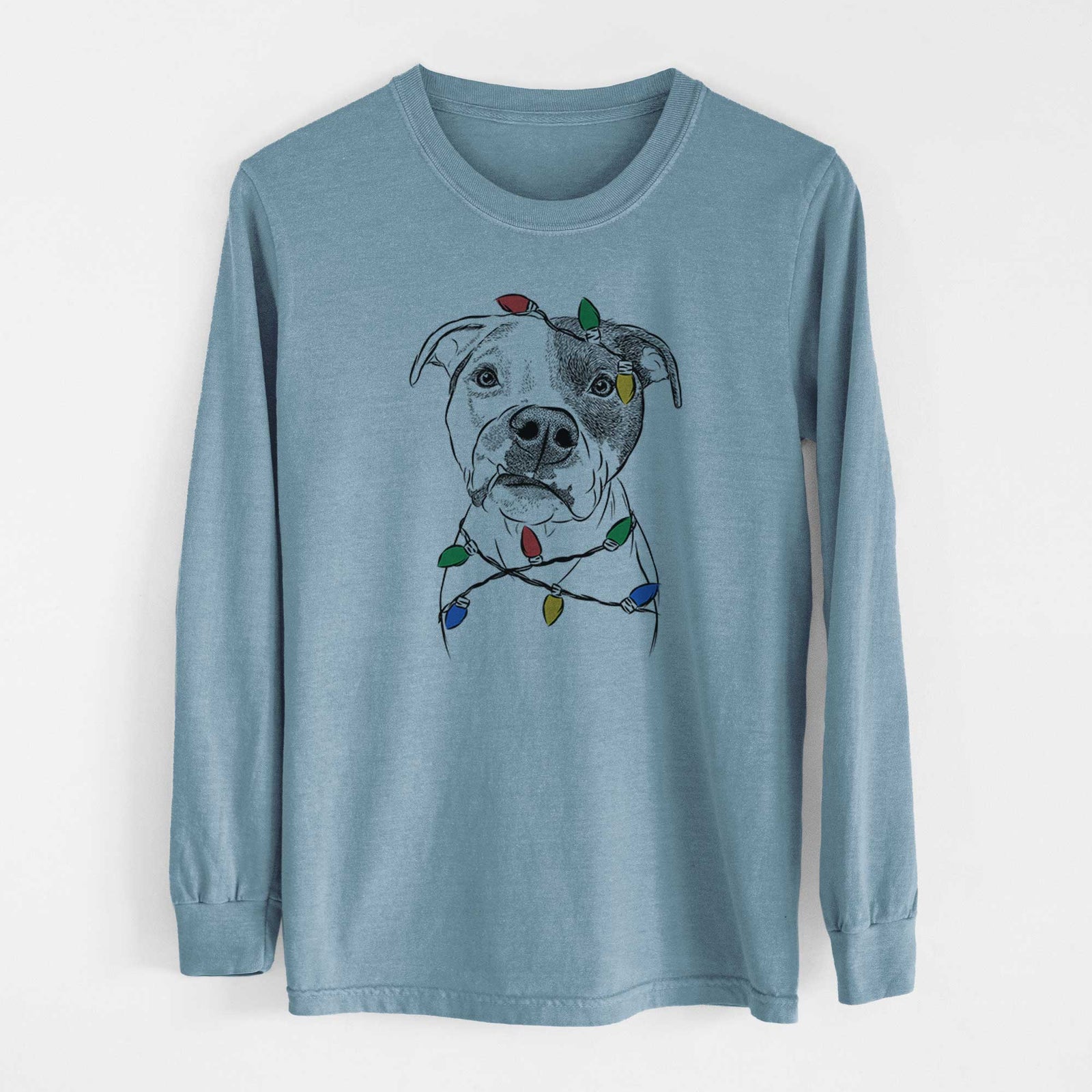Christmas Lights Dexter the Pitbull - Heavyweight 100% Cotton Long Sleeve