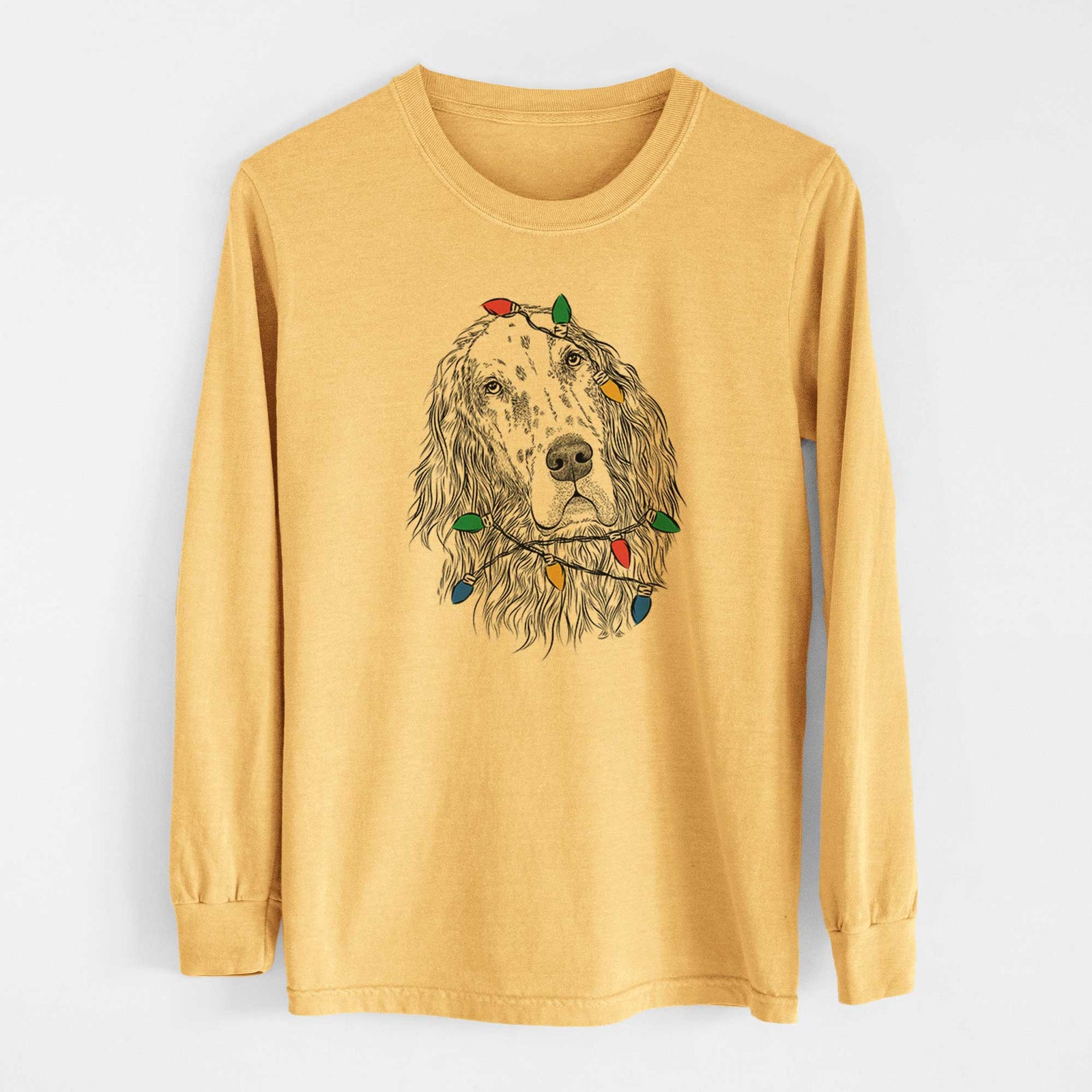 Christmas Lights Dexter the English Setter - Heavyweight 100% Cotton Long Sleeve