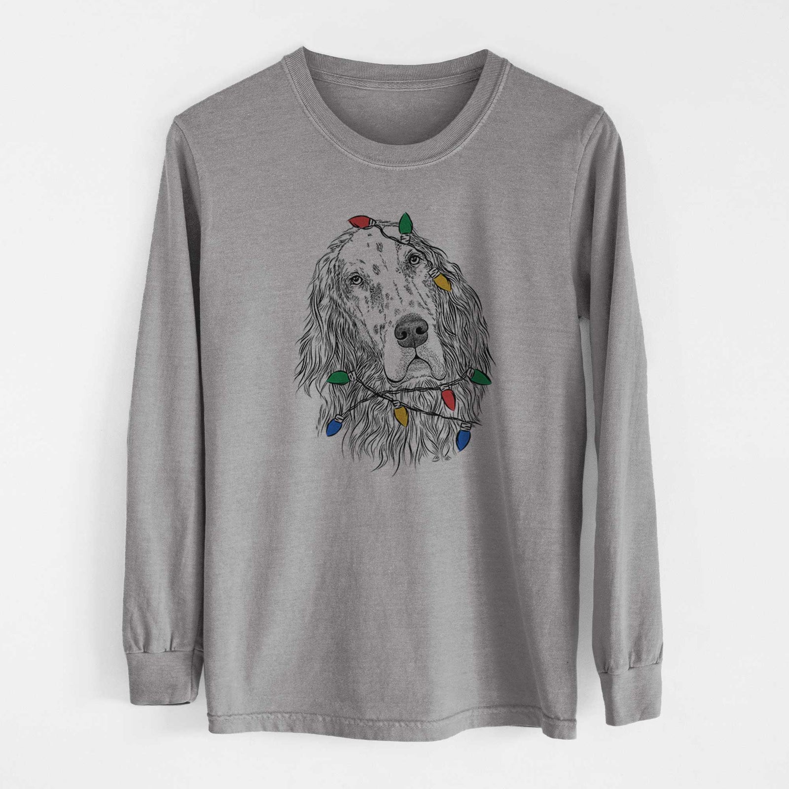 Christmas Lights Dexter the English Setter - Heavyweight 100% Cotton Long Sleeve