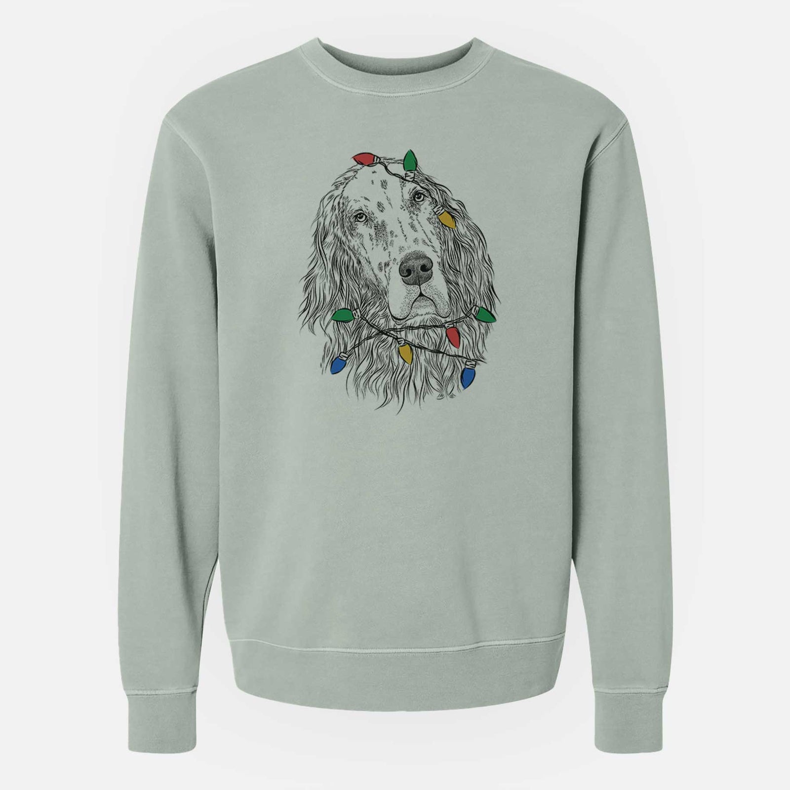 Christmas Lights Dexter the English Setter - Unisex Pigment Dyed Crew Sweatshirt