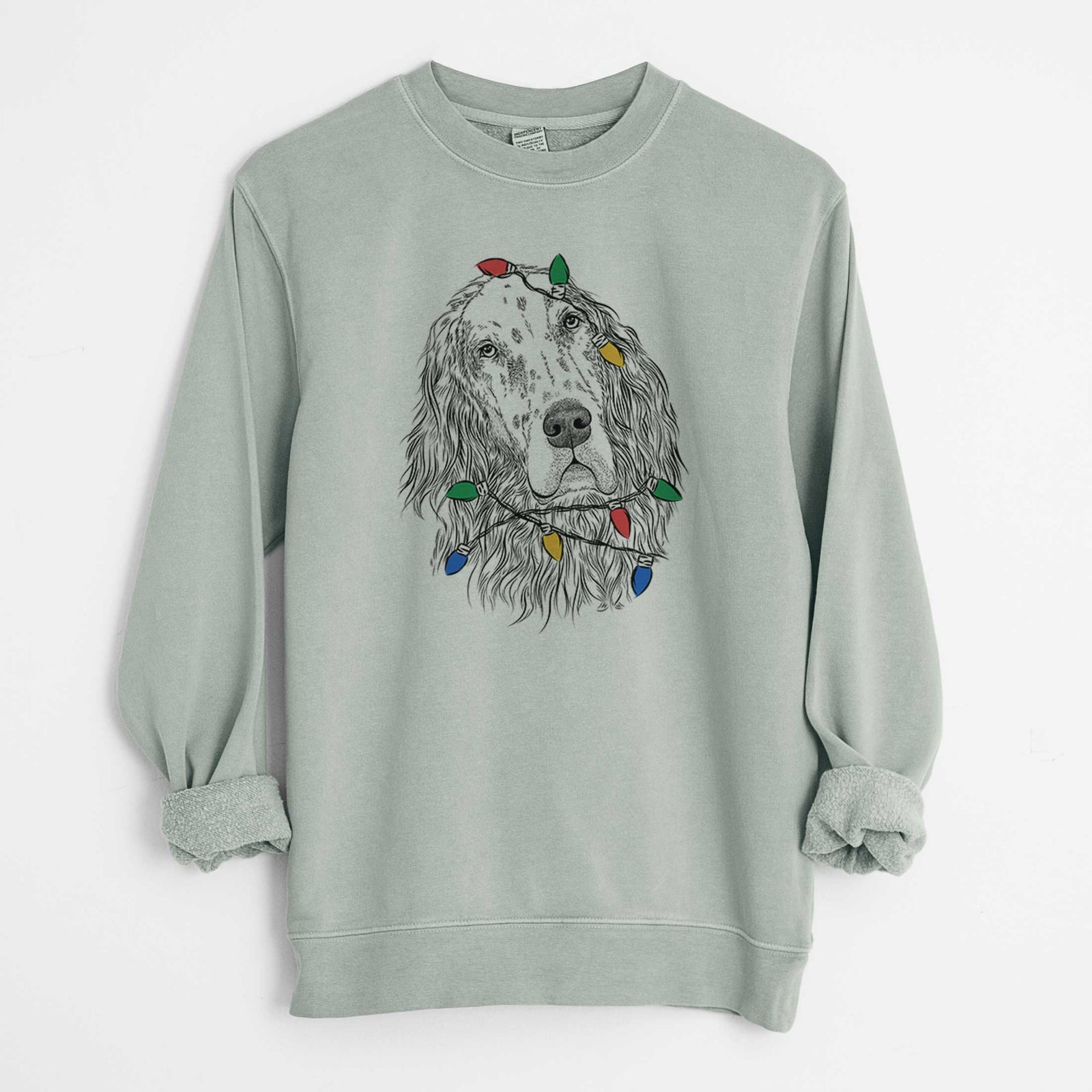 Christmas Lights Dexter the English Setter - Unisex Pigment Dyed Crew Sweatshirt