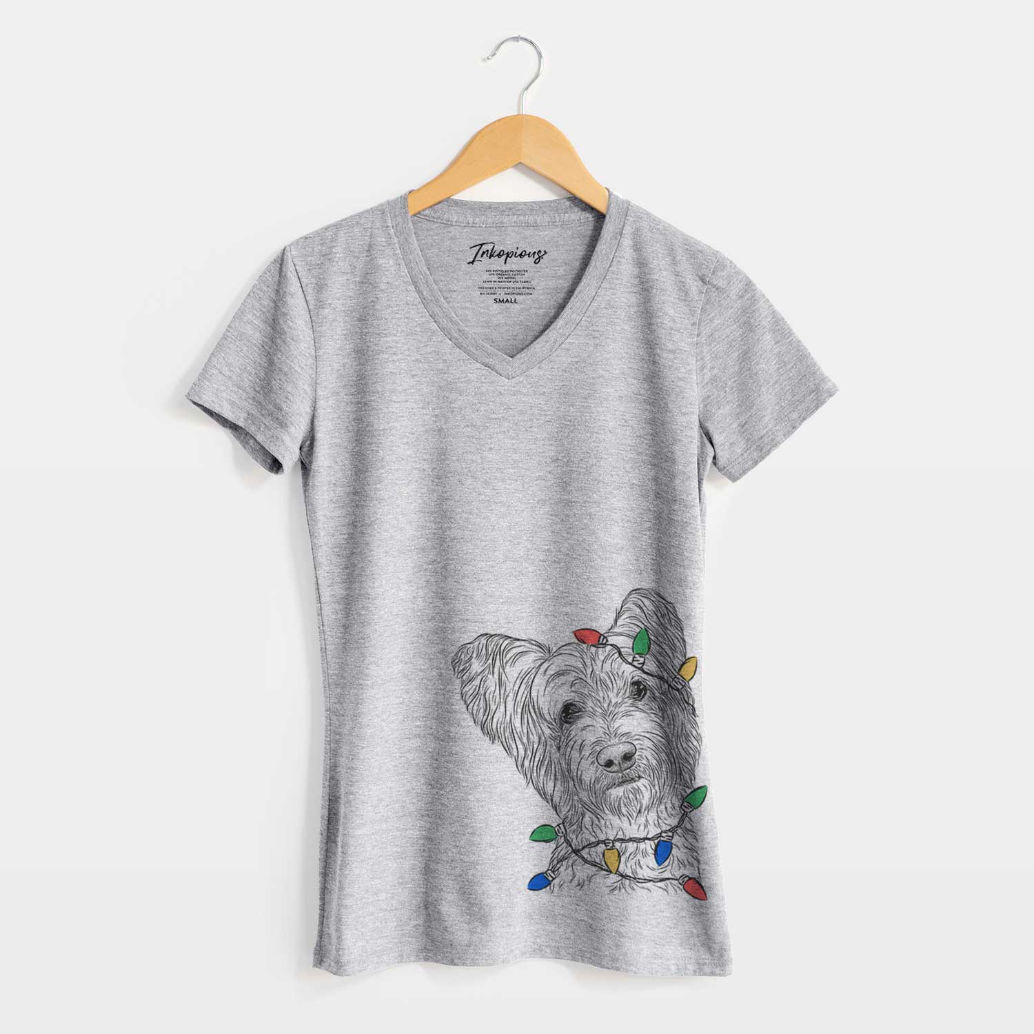 Christmas Lights Dexter the Terrier Mix - Women's V-neck Shirt