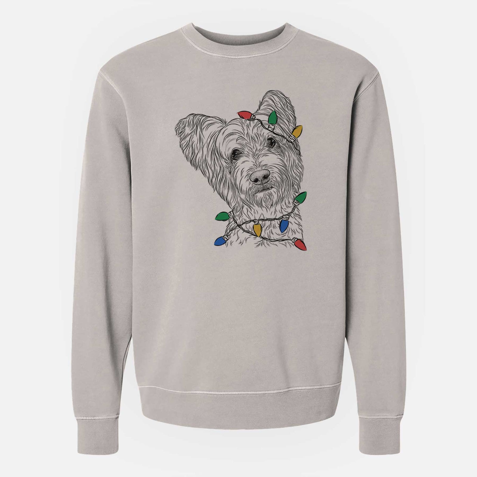 Christmas Lights Dexter the Terrier Mix - Unisex Pigment Dyed Crew Sweatshirt