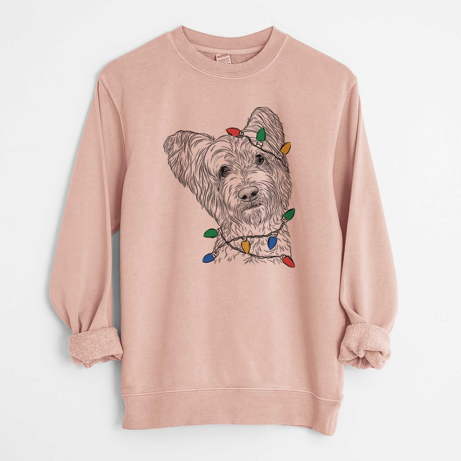 Christmas Lights Dexter the Terrier Mix - Unisex Pigment Dyed Crew Sweatshirt