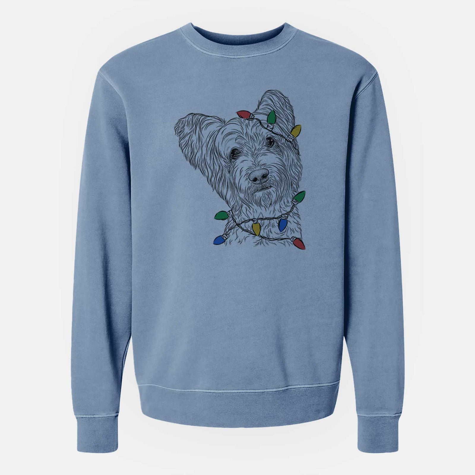 Christmas Lights Dexter the Terrier Mix - Unisex Pigment Dyed Crew Sweatshirt