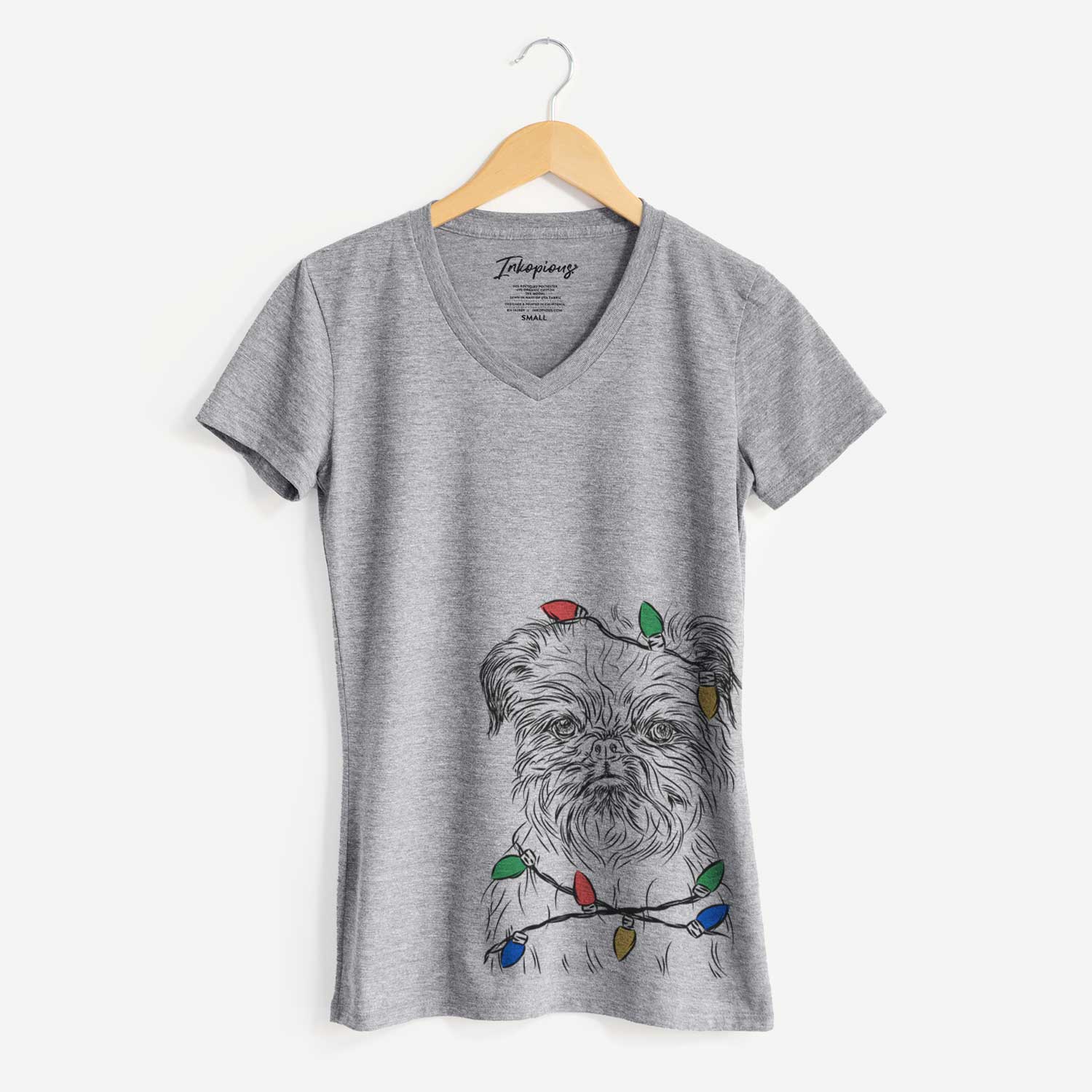 Christmas Lights Digby the Brussels Griffon - Women's V-neck Shirt