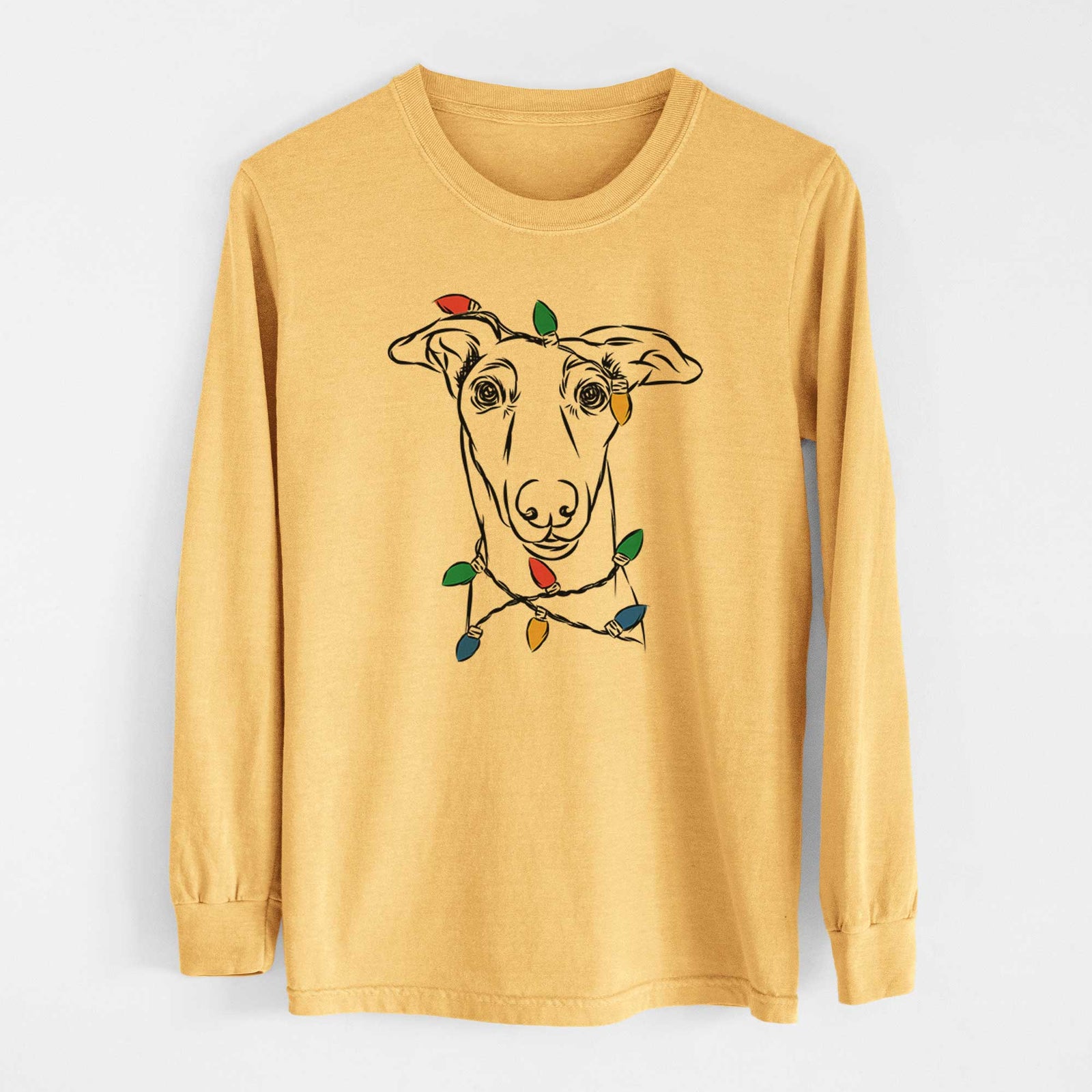 Christmas Lights Diva the Greyhound - Heavyweight 100% Cotton Long Sleeve