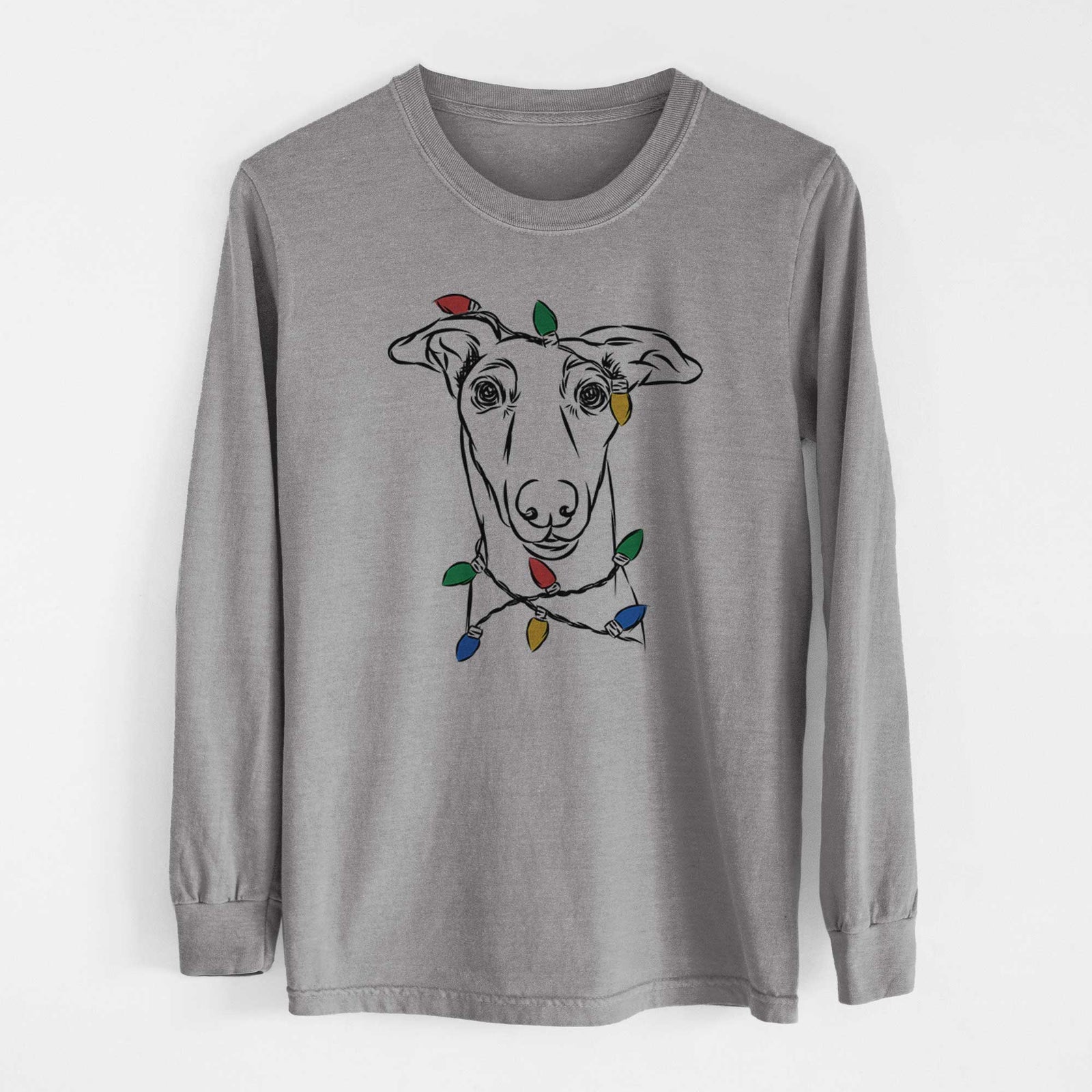 Christmas Lights Diva the Greyhound - Heavyweight 100% Cotton Long Sleeve
