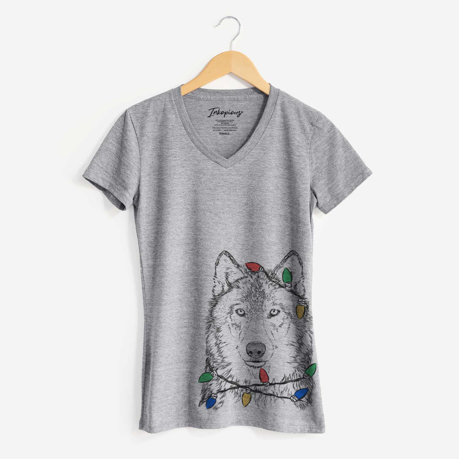 Christmas Lights Django the Grey Wolf - Women's V-neck Shirt
