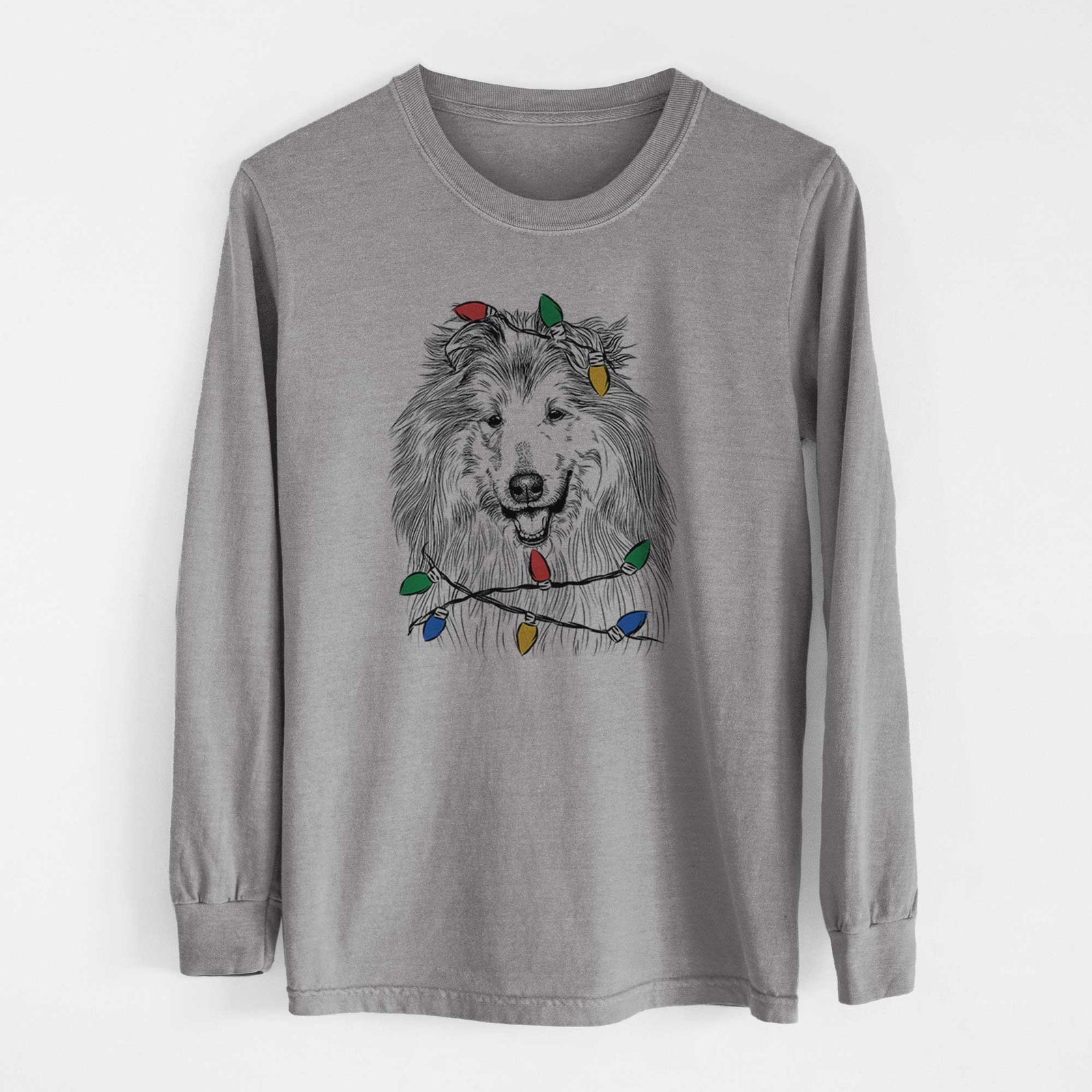 Christmas Lights Donnan the Rough Collie - Heavyweight 100% Cotton Long Sleeve